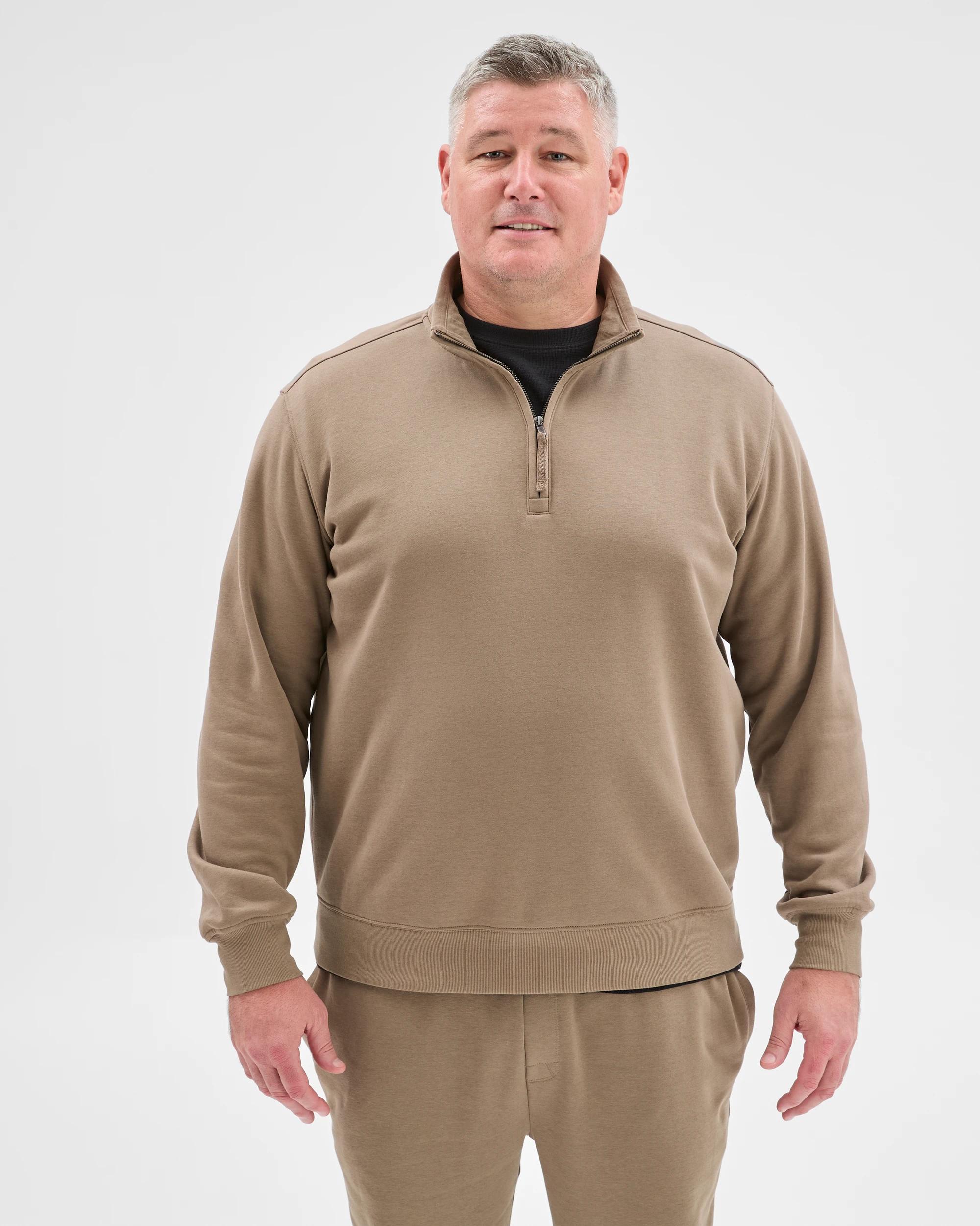 1 Target Man Plus Plus Size Australian Cotton Blend 1/2 Zip Jumper MUSHROOM, 1 of 6