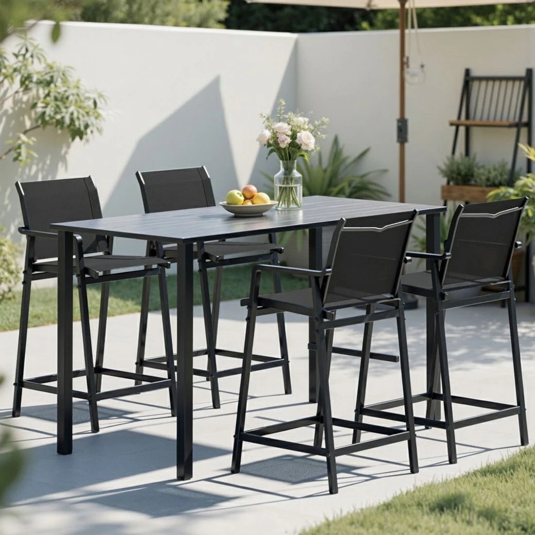 6 Gardeon 2PC Outdoor Bar Stools Steel Dining Chairs Patio Furniture Garden - Black, 6 of 6