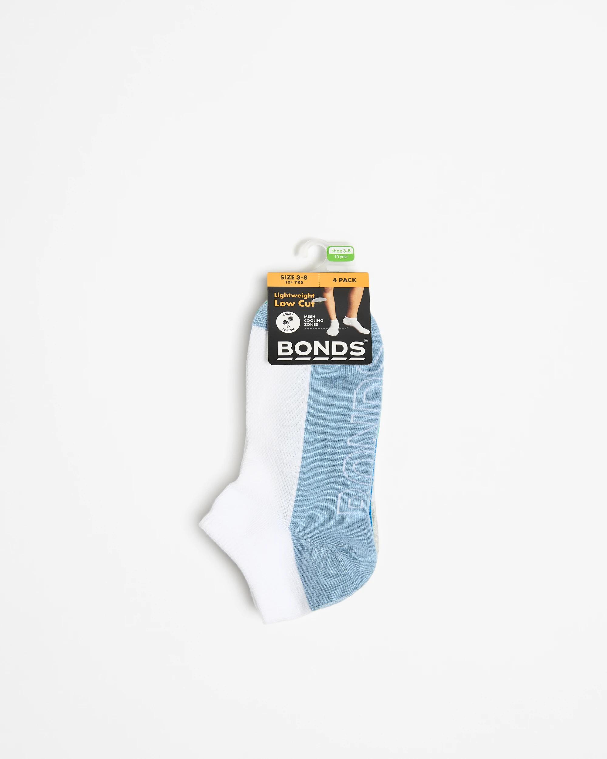 3 Cotton Blend Logo Lightweight Low Cut Socks 4 Pack - Bonds WHITE BOYS, 3 of 3