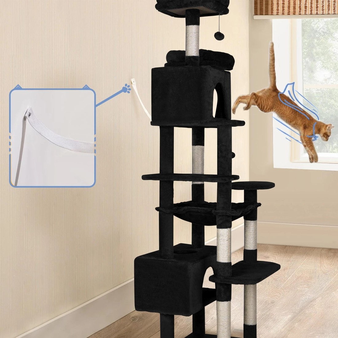 3 Beastie Cat Tree Tower Scratching Post Scratcher Condo House Furniture 184cm - Black, 3 of 5