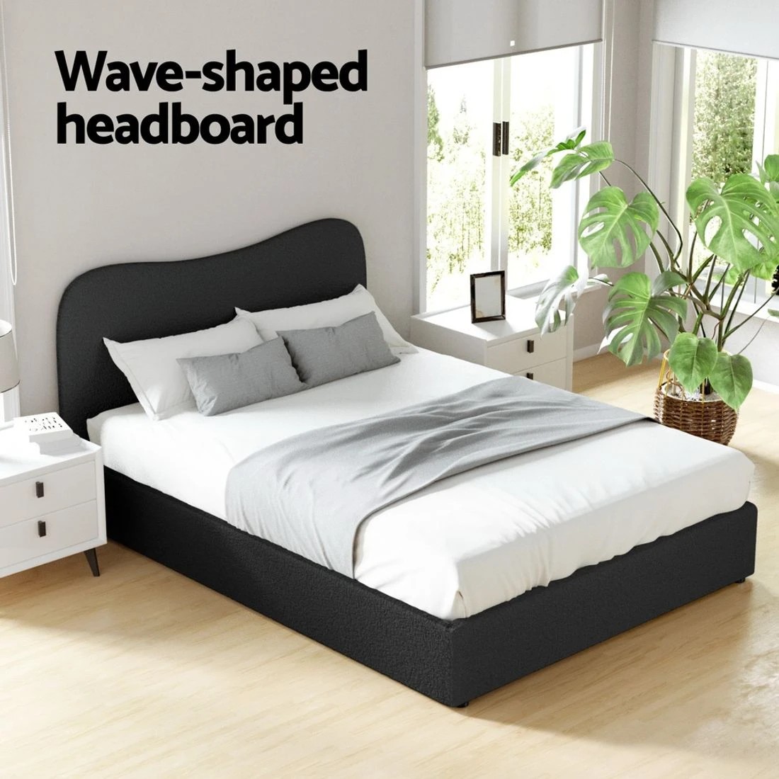 6 Artiss Bed Frame Double Size Boucle DARA - Black, 6 of 7