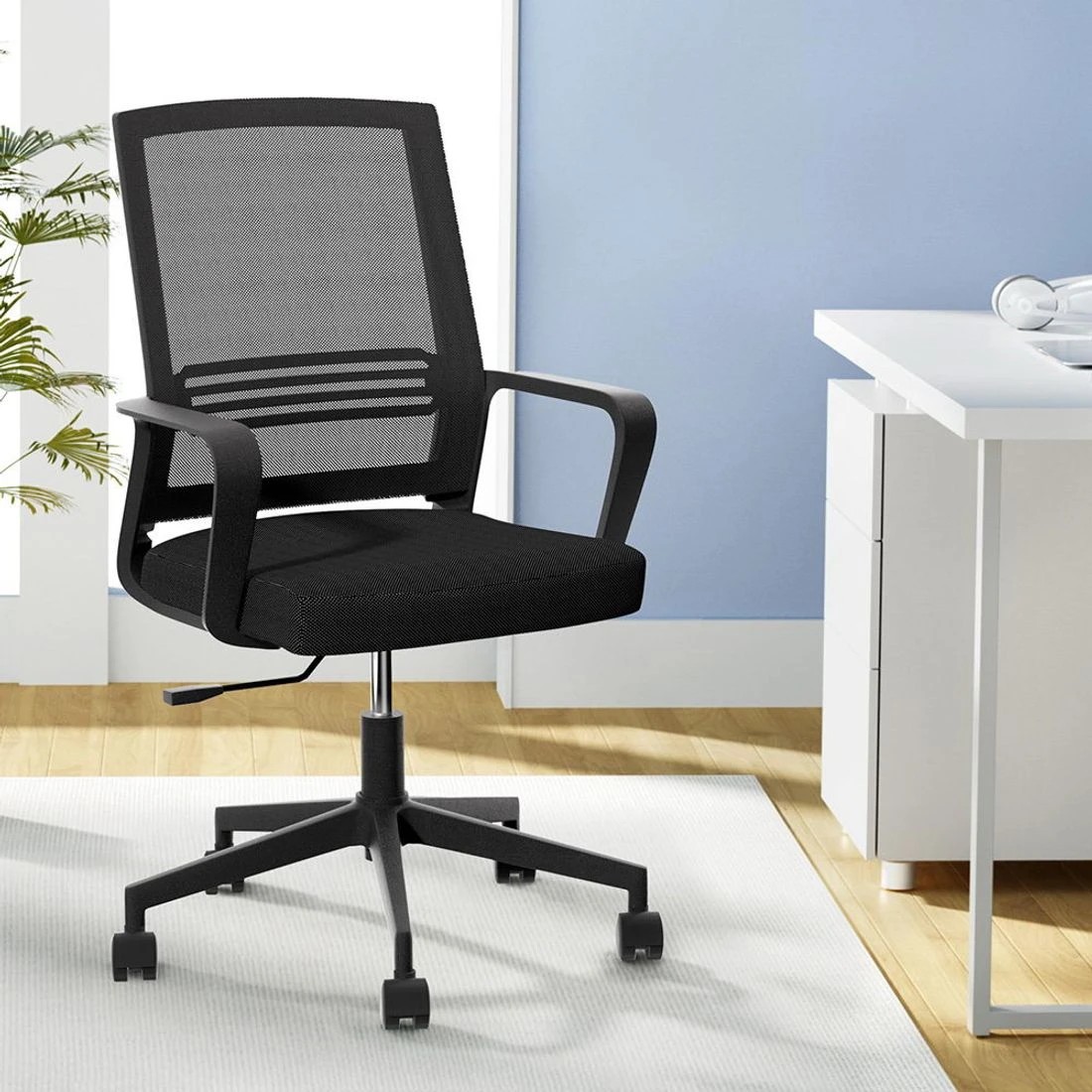 1 Artiss Mesh Office Chair Mid Back - Black, 1 of 5