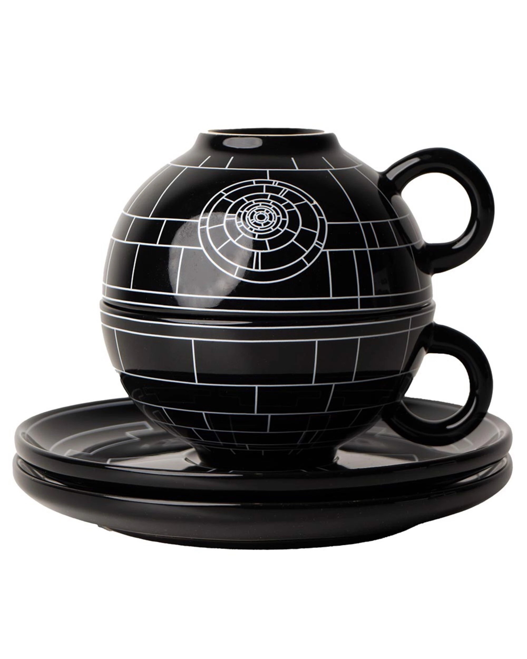 1 Star Wars - Death Star Teacup-Style Mug & Saucer 2-Pack - Black, 1 of 3