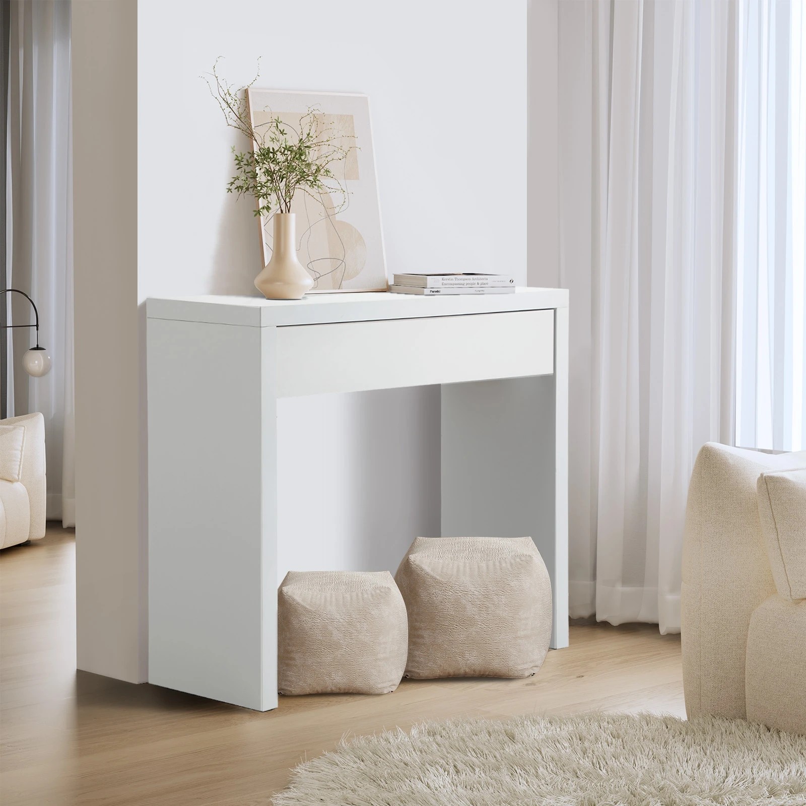 10 Oikiture Console Table Wood Sofa Table Hall Side Entry With Drawer
 - White, 10 of 10