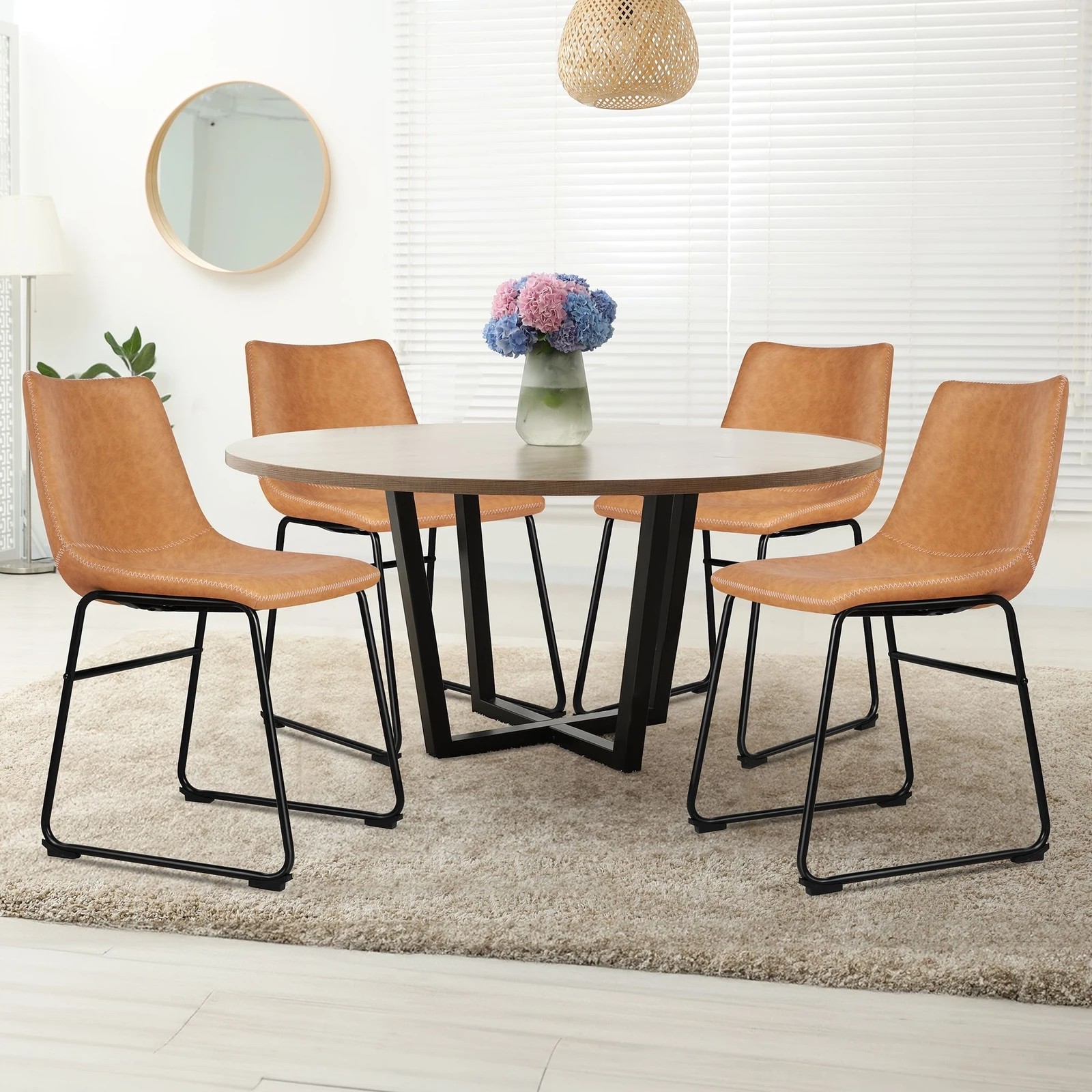 7 Alfordson 2x Dining Chairs Kitchen Lounge Cafe Seat Retro PU Leather - Brown, 7 of 10