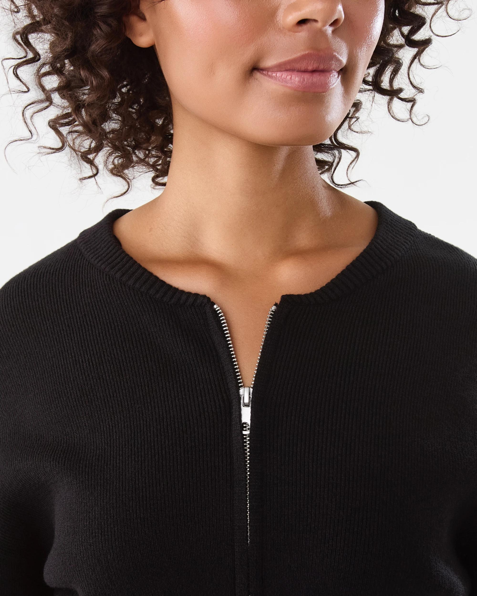 6 Zip Front Knit Cardigan Black, 6 of 8