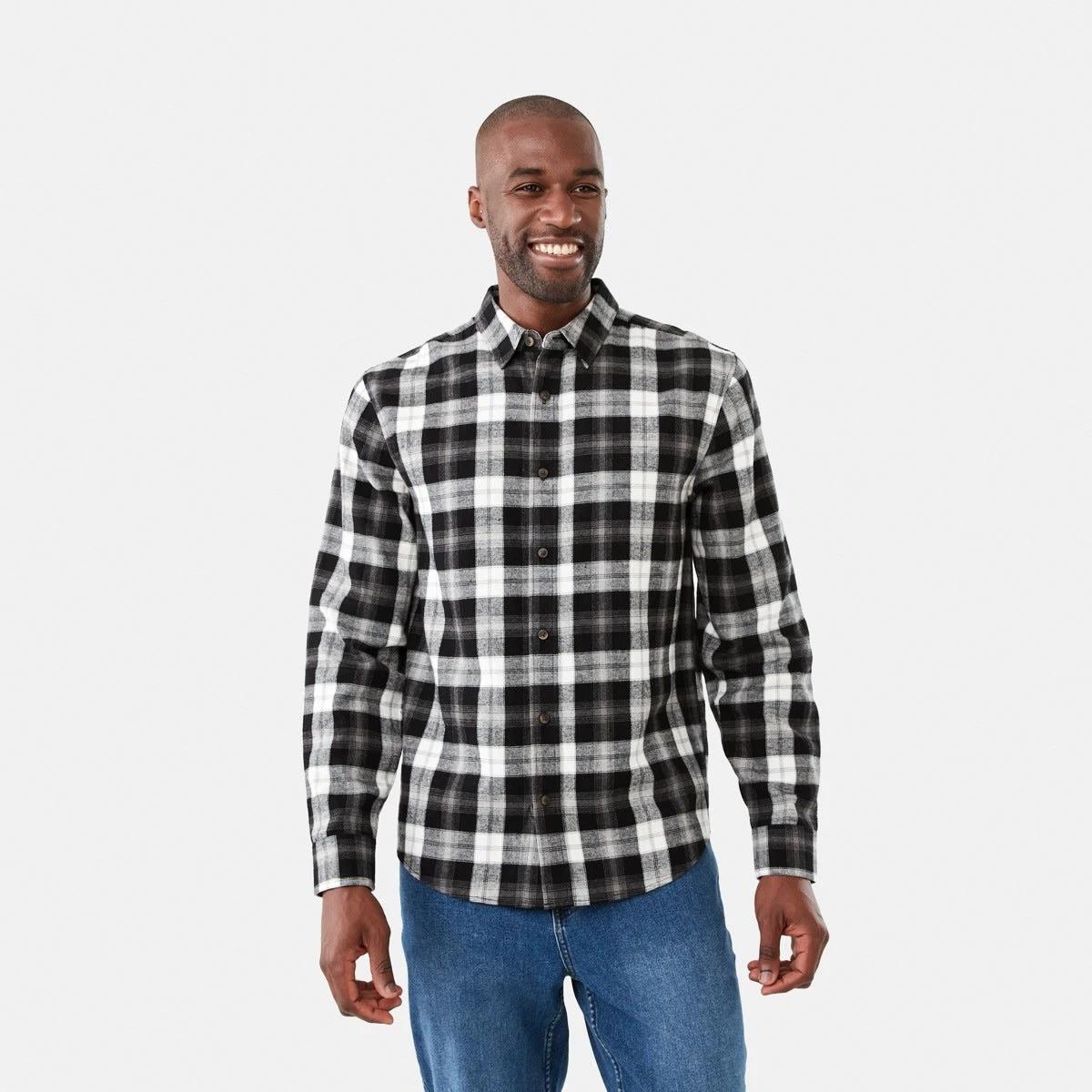 1 Long Sleeve Brushed Check Shirt Blk Check, 1 of 6