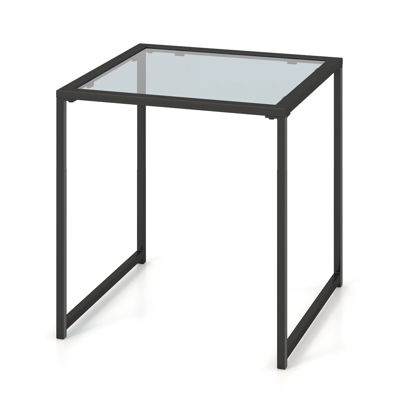 1 Costway 43CM Square Side Table Tempered Glass Coffee Bistro Table Metal Frame - Black, 1 of 1