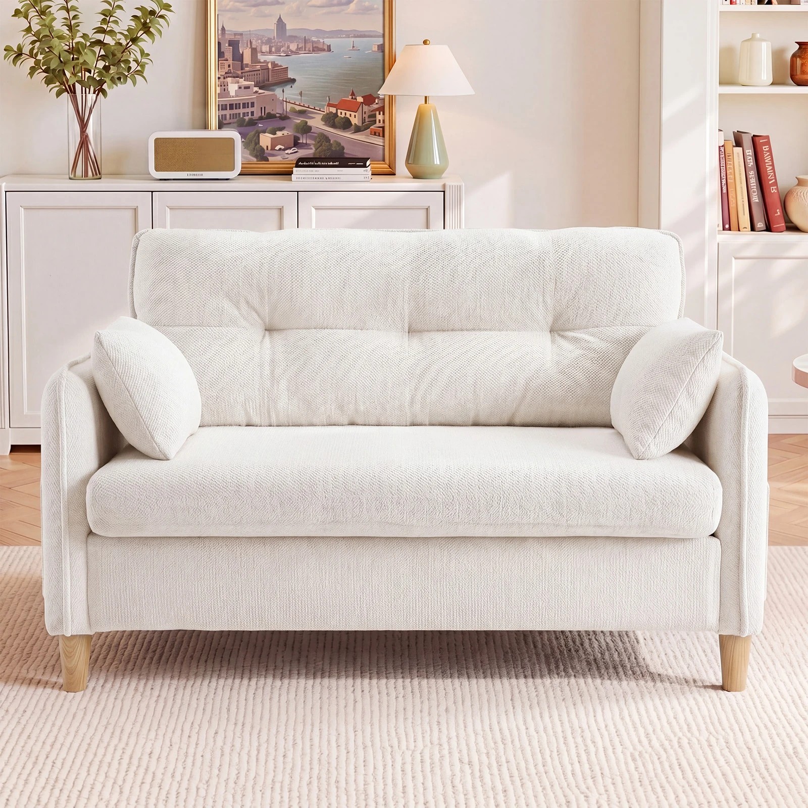 8 Advwin Loveseat Sofa 127cm 2-Seater Chenille Fabric Button Tufted Upholstered Small Couch - Beige, 8 of 8