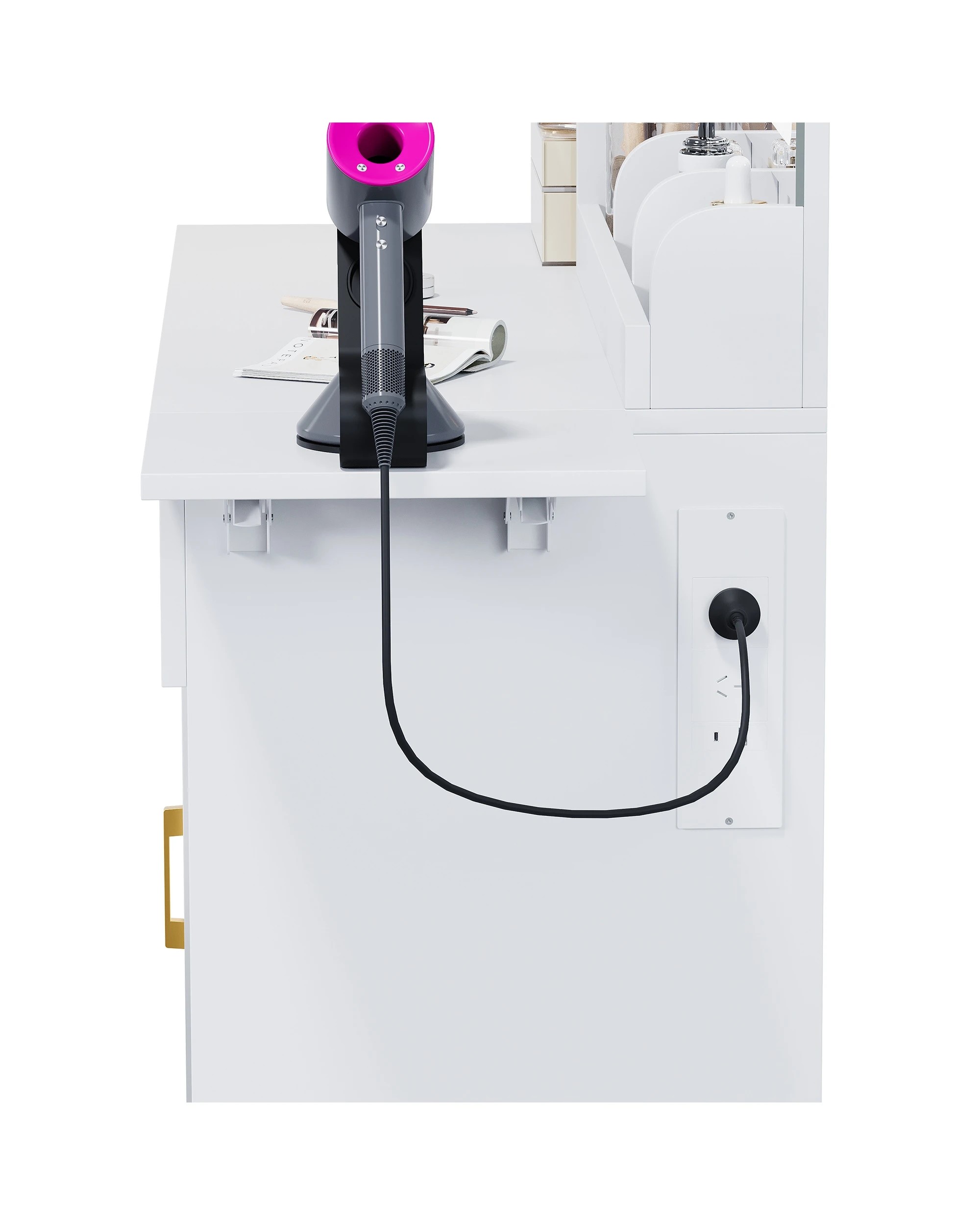 7 Advwin Dressing Table with LED Mirror,RGB Cabinet, Charging Station & Foldable Countertop - White, 7 of 10