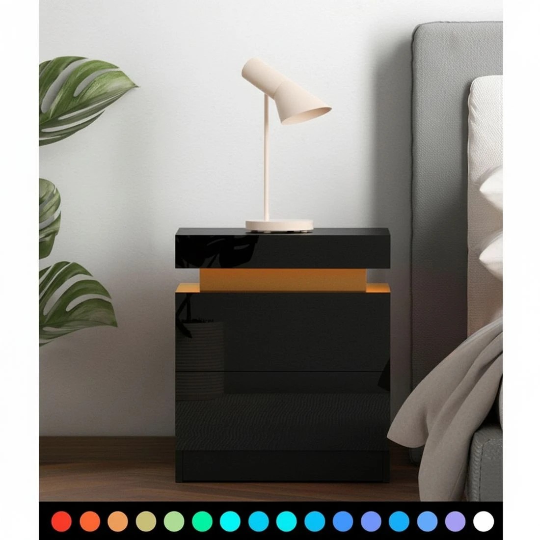 6 Artiss Bedside Table Led 2 Drawers Lift-up Storage Led Lighting Remote Control Bedroom Furniture Easy Assembly - Black, 6 of 7