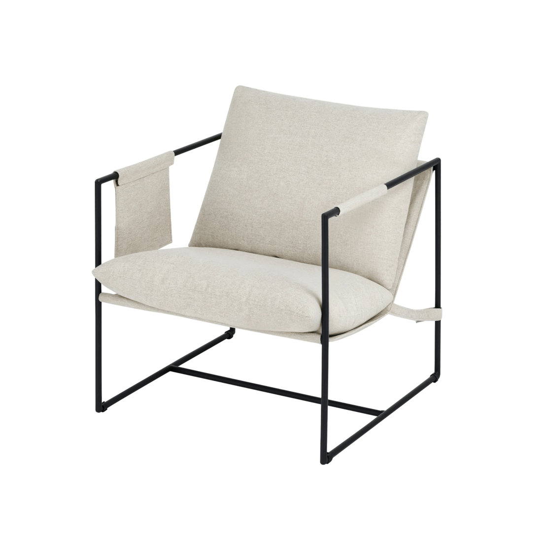 1 Advwin Sling Accent Chair Linen Lounge Chair Armchair with Upholstered Cushions & Side Pocket Beige, 1 of 10