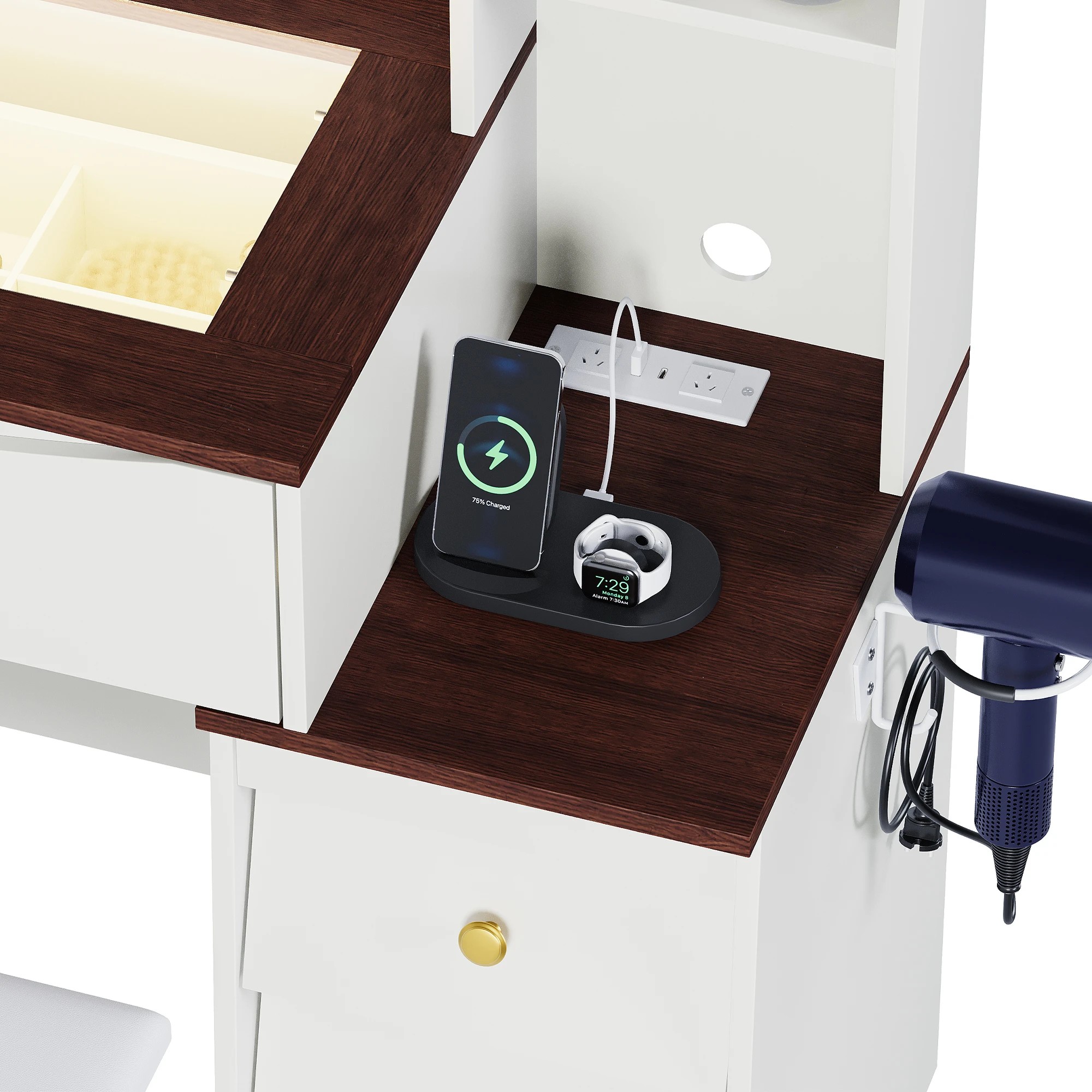 6 Advwin LED Vanity Desk with Mirror and Charging Hub - White, 6 of 10