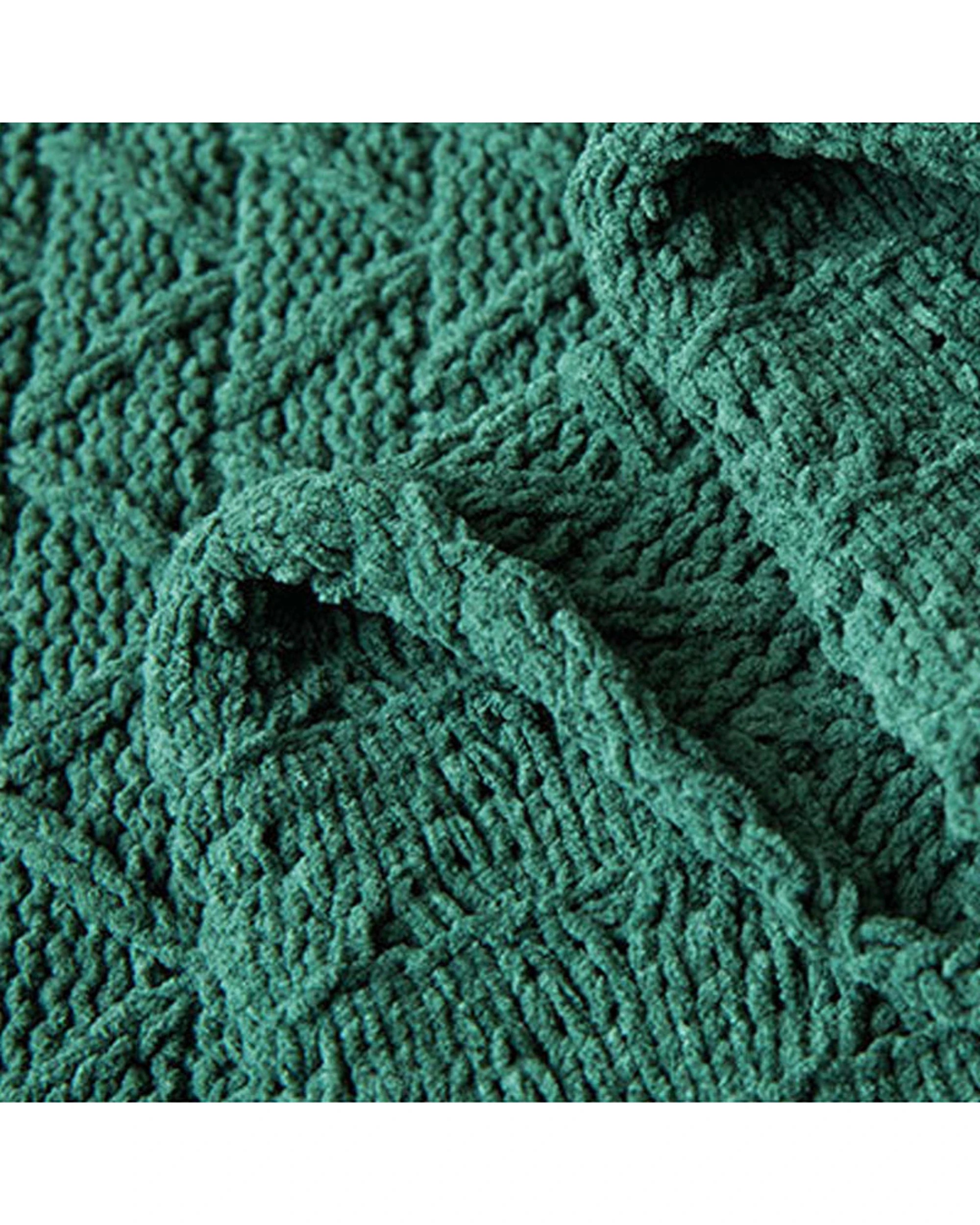 2 Cotton More Acrylic Chenille Knitted Blanket Herringbone Tassel 130x160cm Dark - Green, 2 of 2