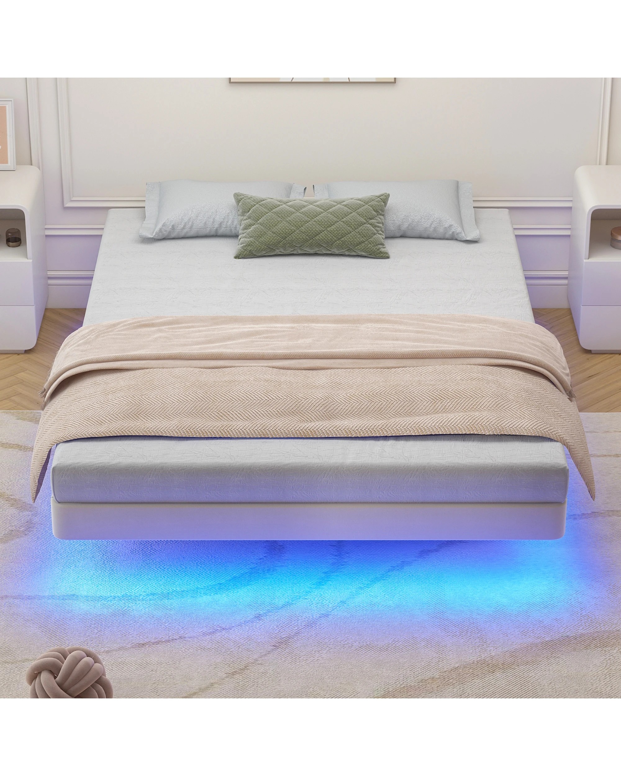 9 Advwin Bed Frame Double Size PU Leather Wooden Frames Mattress Base Platform - Beige, 9 of 10