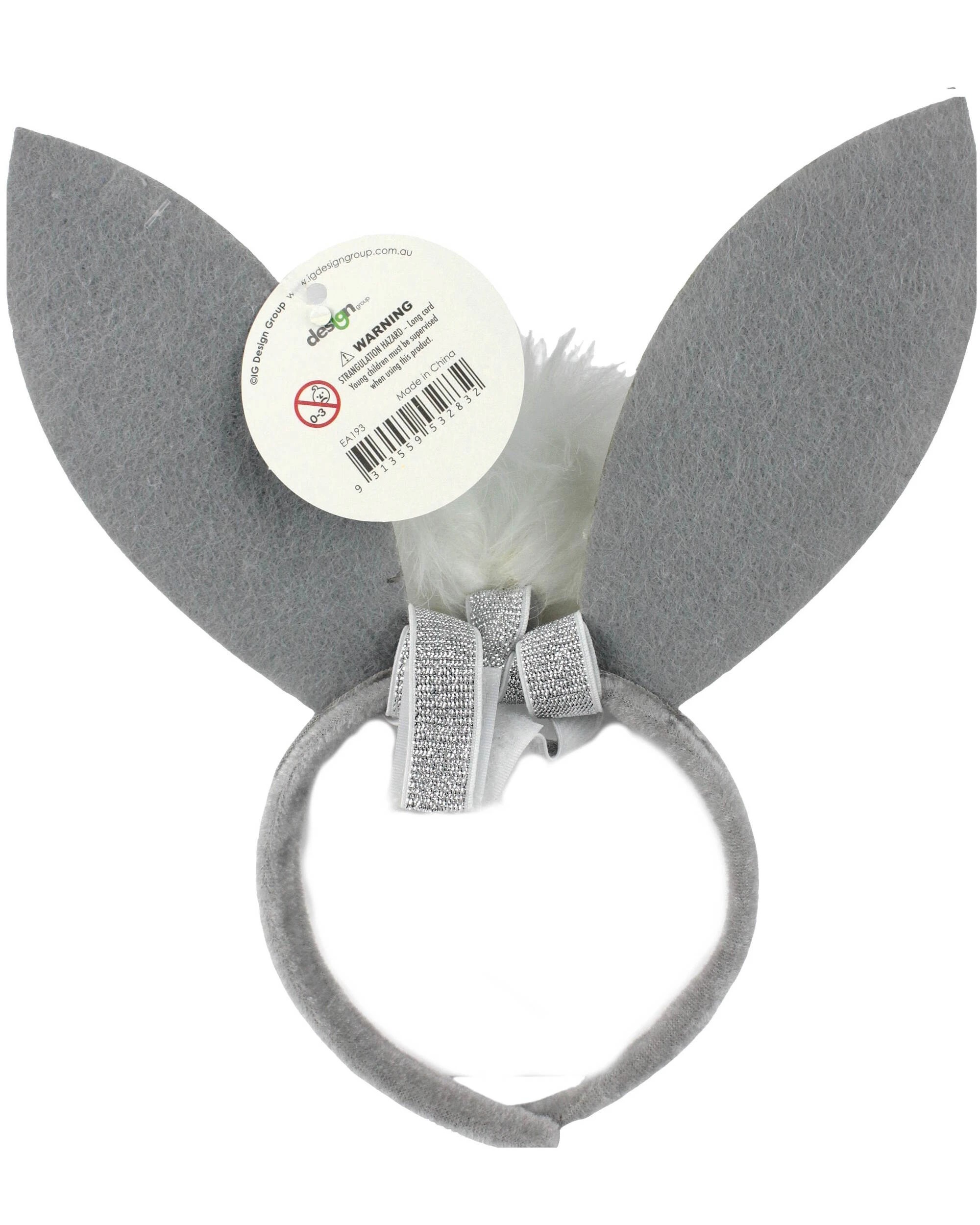 3 Design Group Kids Silver Glitter Bunny Ears and Tail Costume Set - Silver, White, 3 of 3