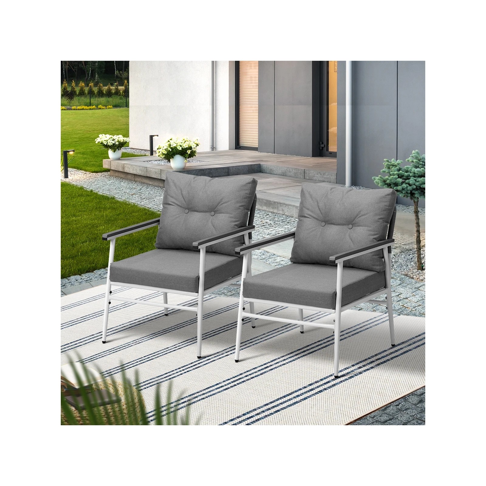 4 Livsip 2PCS Outdoor Chairs Setting Garden Patio Armchair Lounge Sofa - Multi, 4 of 9