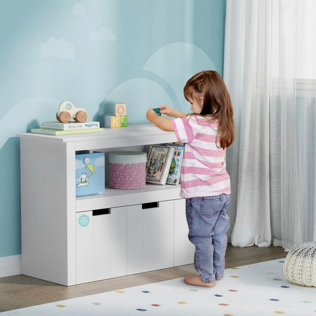 6 Keezi Kids Bookshelf 3 Drawers Storage Children Bookcase Toy Organiser Display - White, 6 of 8