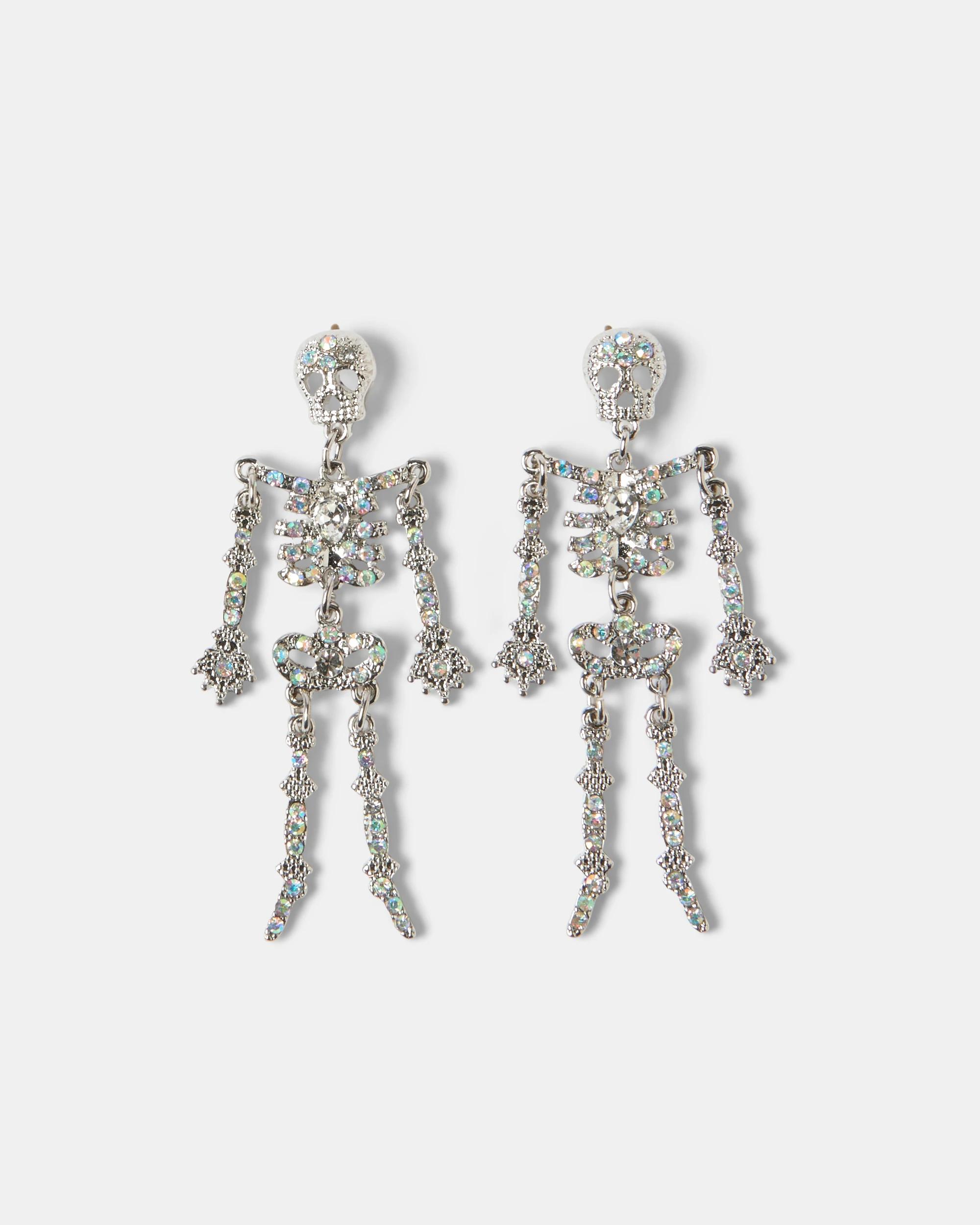 1 Halloween Skeleton Earrings - Silver Tone SILVER, 1 of 4