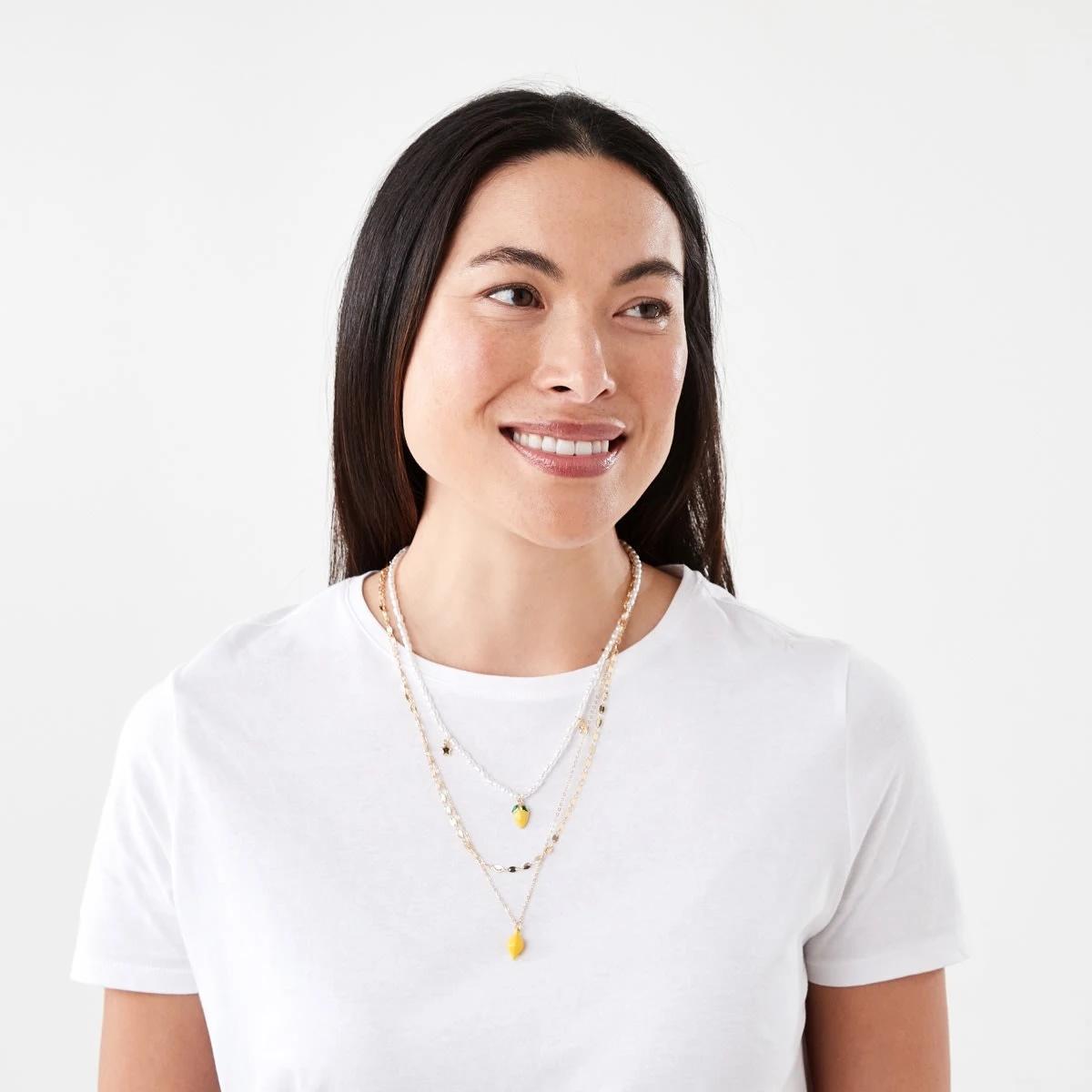 3 3 Pack Lemon Necklace - White, Yellow, Green and Gold Tone Gold, 3 of 4