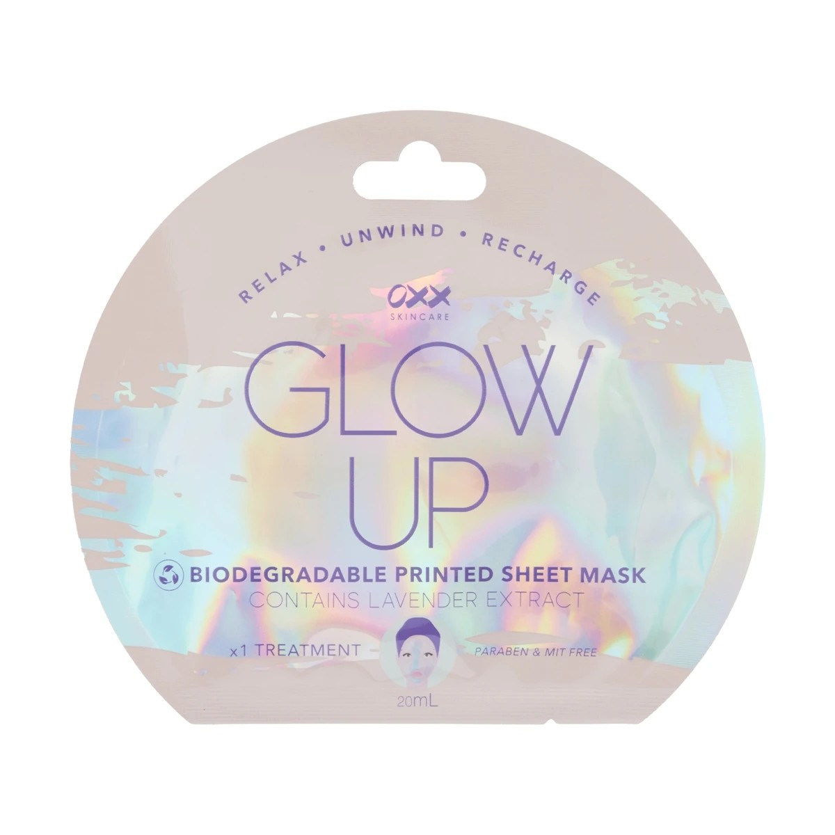1 OXX Skincare Glow Up Printed Sheet Mask 20ml - Lavender Extract, 1 of 3