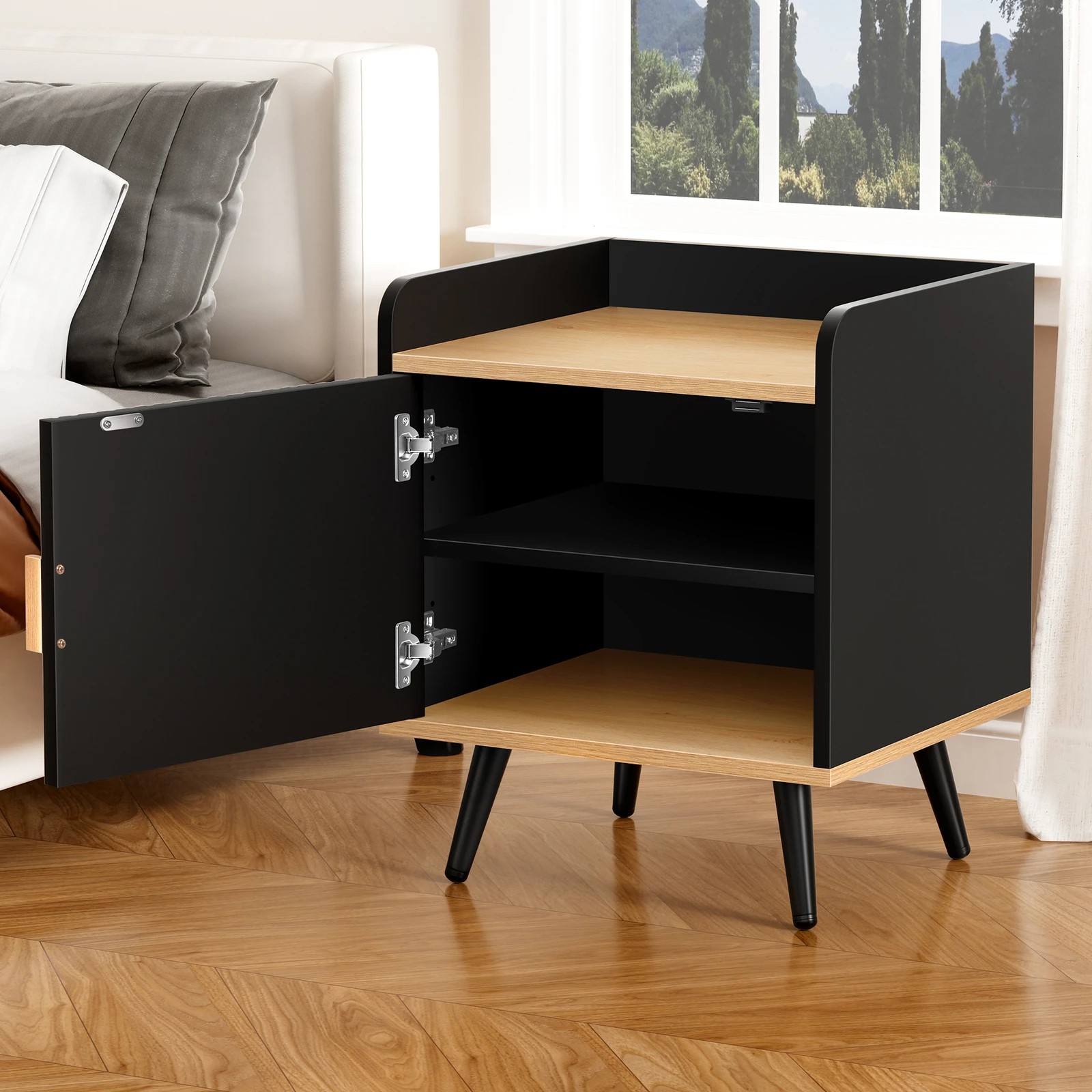 3 Alfordson 2x Bedside Table Cabinet Nightstand Side Storage - Black, 3 of 10