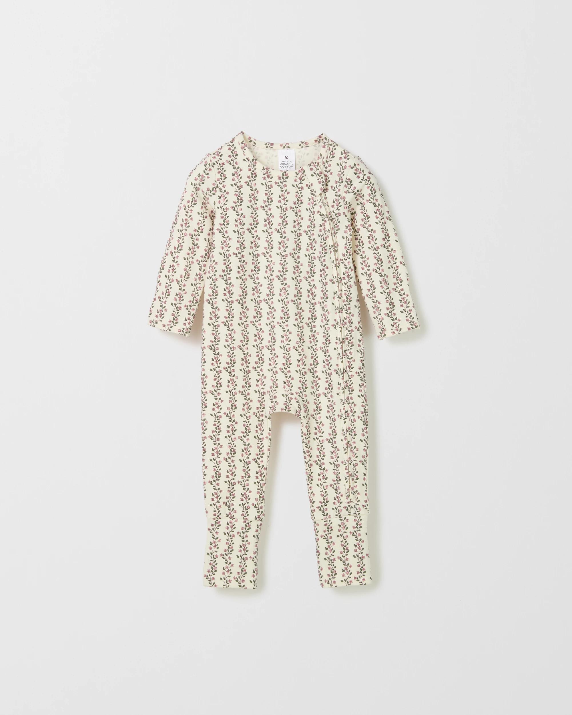 2 Target Baby Organic Cotton 3 Pack Baby Zip Coverall TRAILING FLORAL CREAM, 2 of 5