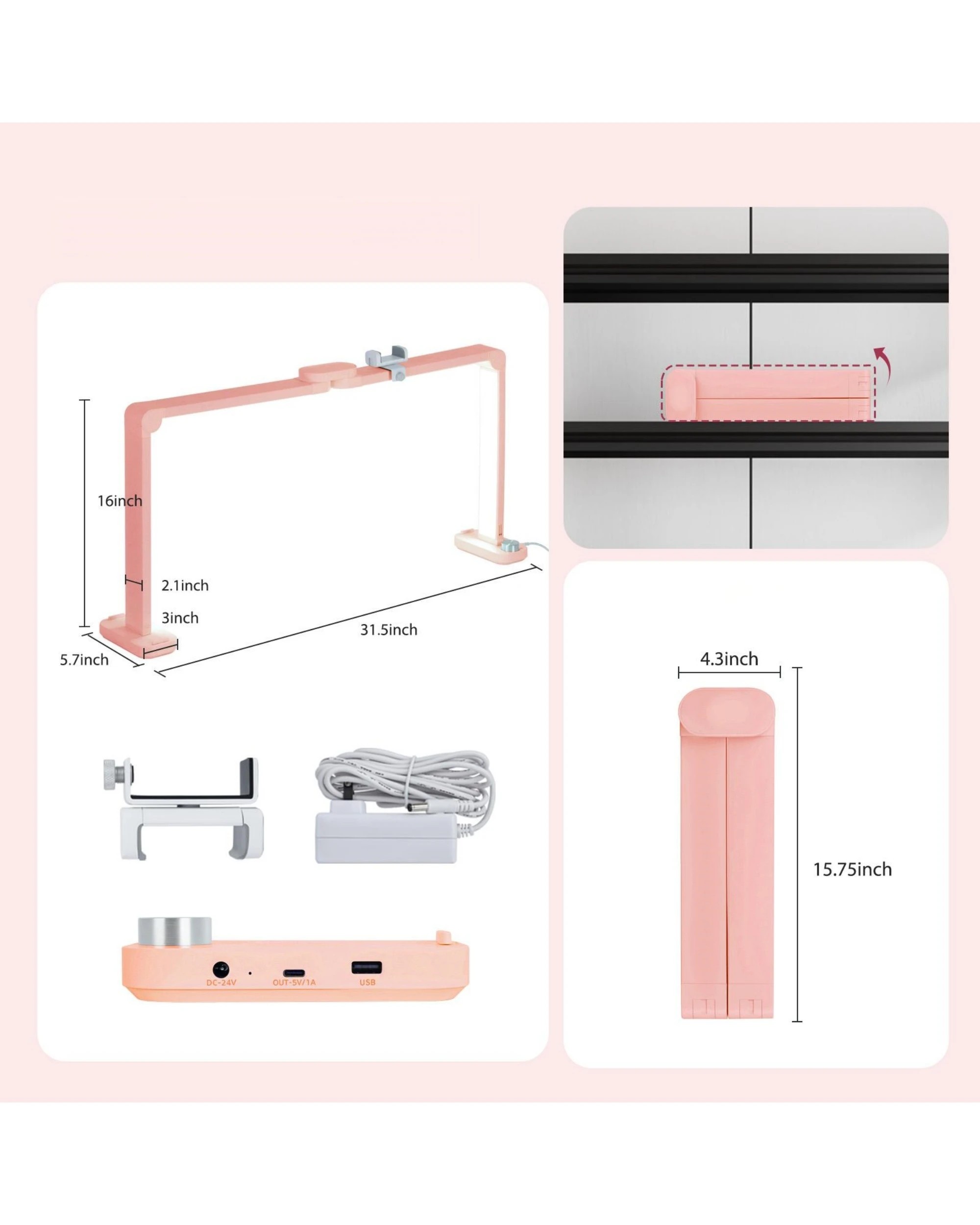 4 Advwin Foldable Nail Tech Lamp for Desk - Pink, 4 of 8