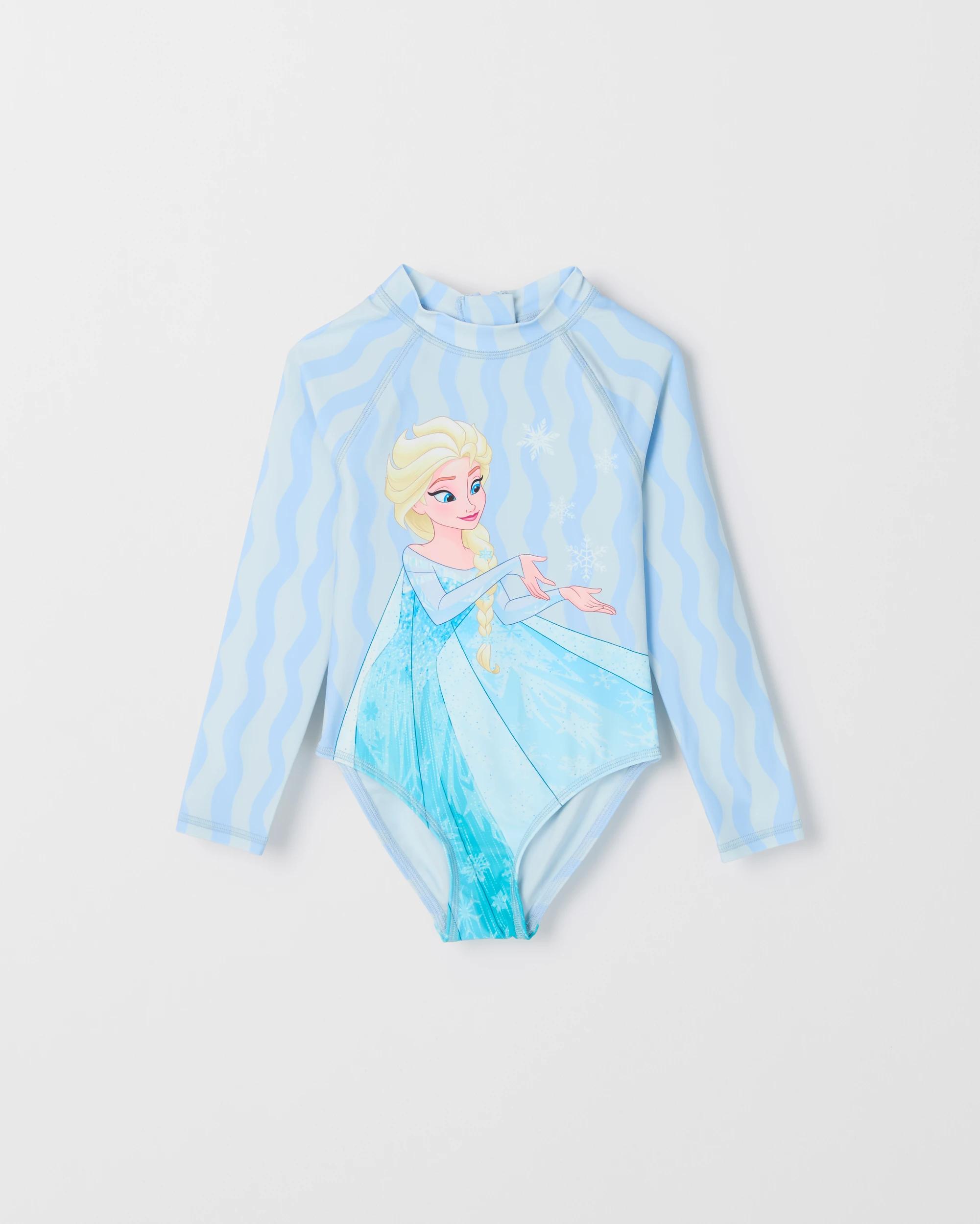 1 Disney Frozen Long Sleeve Swim Surfsuit BLUE ELSA, 1 of 2