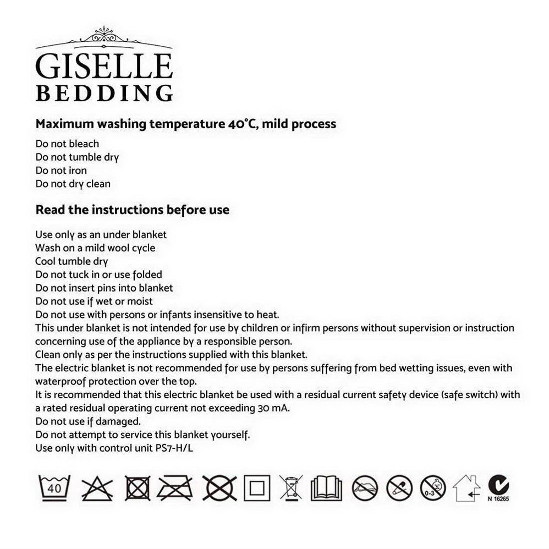 8 Giselle Queen Fully Fitted Polyester Electric Blanket 3 Heat Settings Detachable Controller Machine Washable - white, 8 of 9
