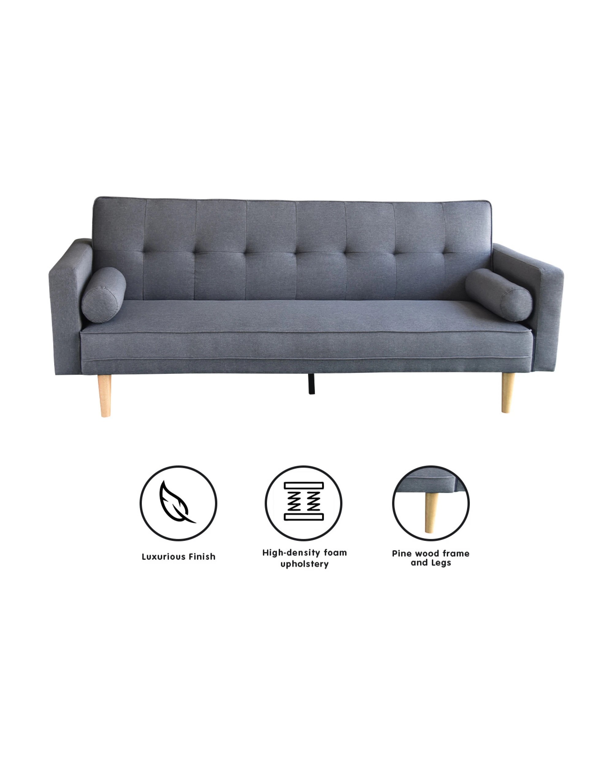 2 Sarantino 3 Seater Linen Sofa Bed Couch with Pillows - Grey, 2 of 7