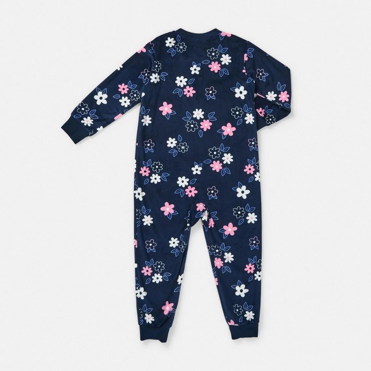 7 Fleece All-In-One Sleepsuit Nvy Flwr, 7 of 9