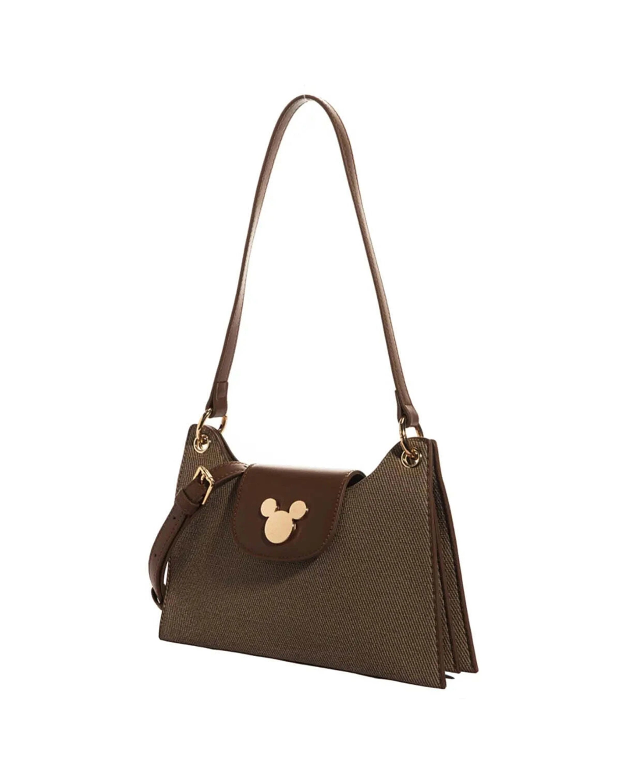 4 Disney Mickey Canvas Satchel Handbag Classic Character Compact PVC Braid - Brown, 4 of 6