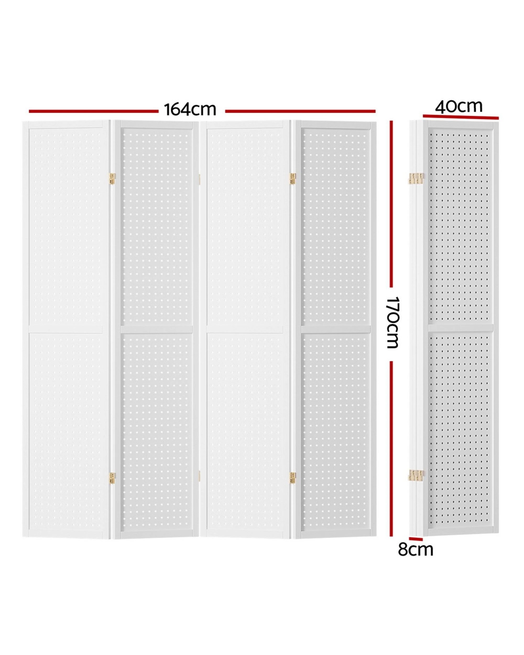 2 Artiss 4 Panel Room Divider Screen 164x170cm Pegboard - White, 2 of 7