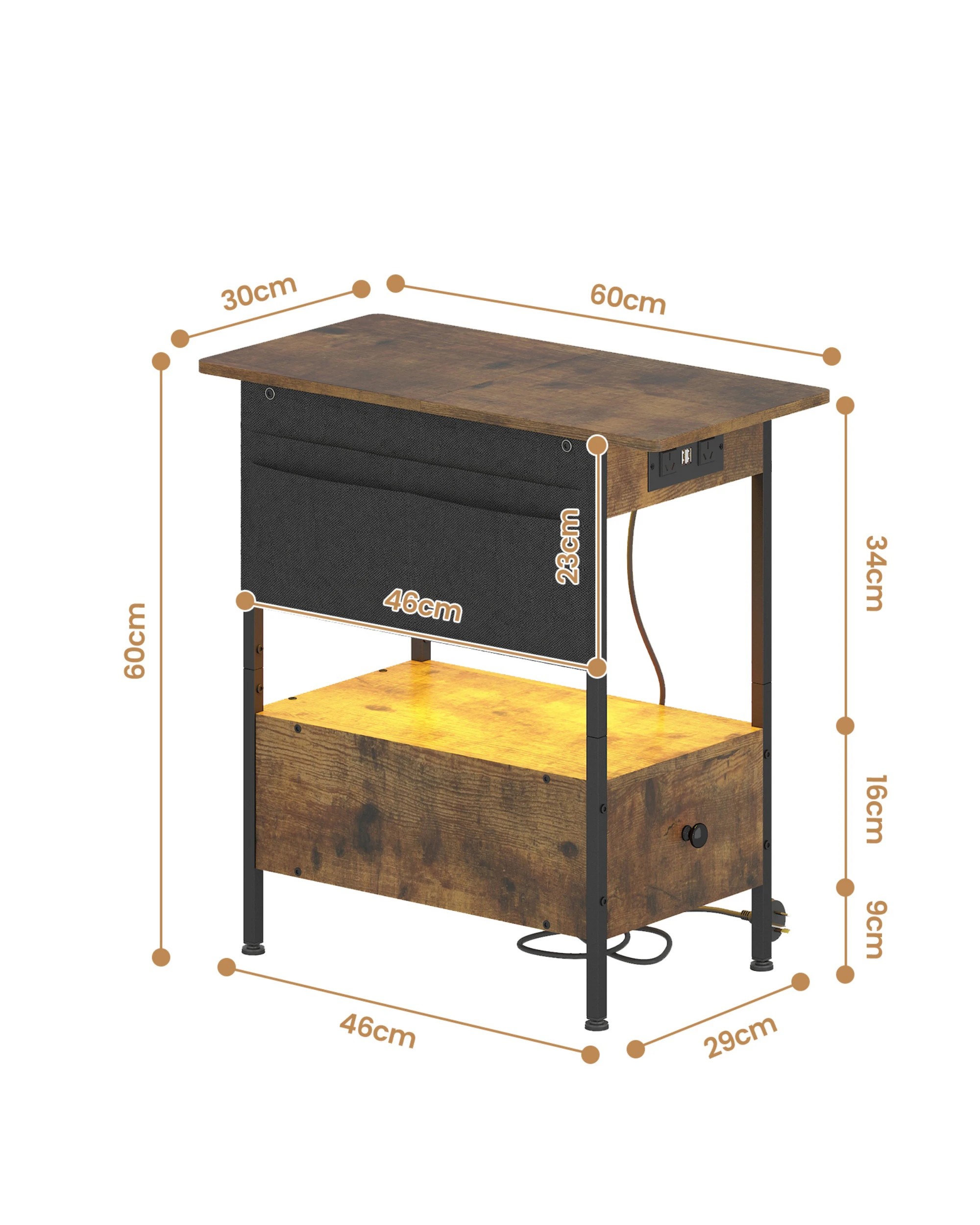 10 Advwin LED End Table Sofa Side Table with Charging Station and Drawers Narrow Bedside Table with Storage Pocket, 10 of 10