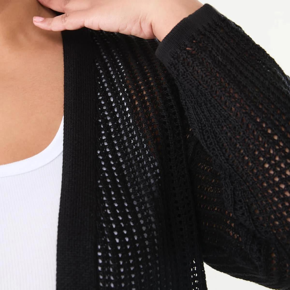 5 Curve Long Sleeve Crochet Cardigan BLACK, 5 of 5