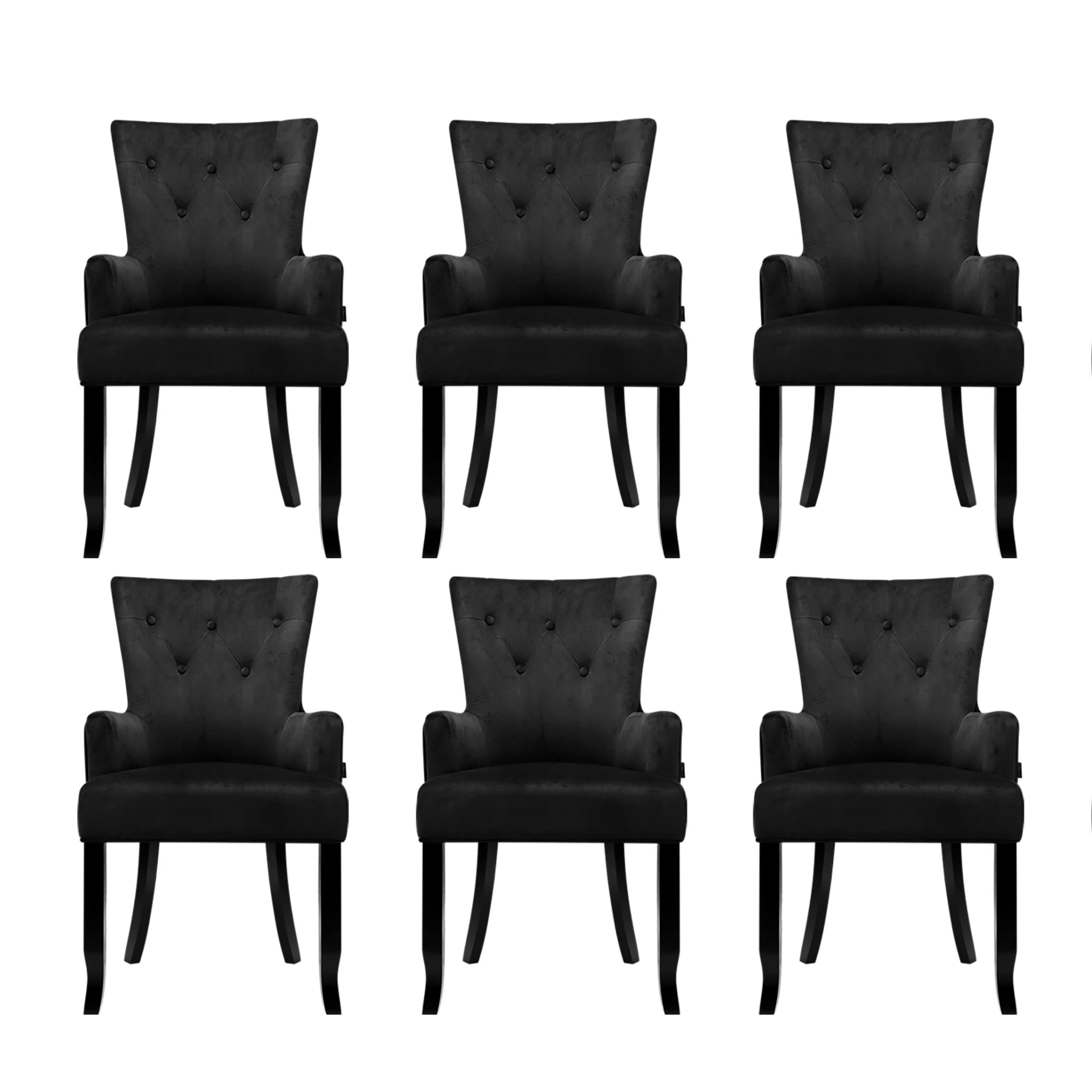 3 Artiss Dining Chairs Velvet French Provincial Armchair - Black, 3 of 8