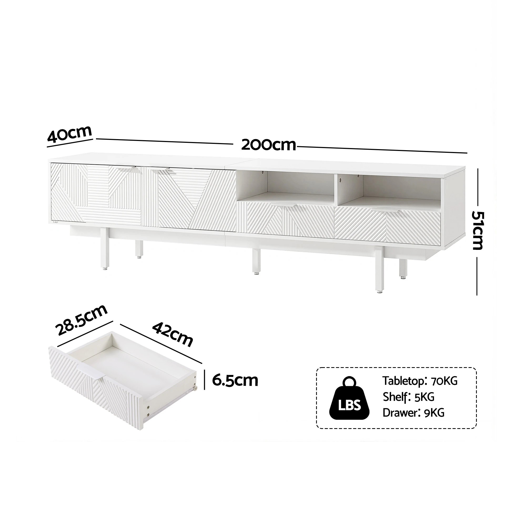 3 Artiss TV Unit Entertainment Unit Storage Cabinet Drawer 200cm - White, 3 of 10