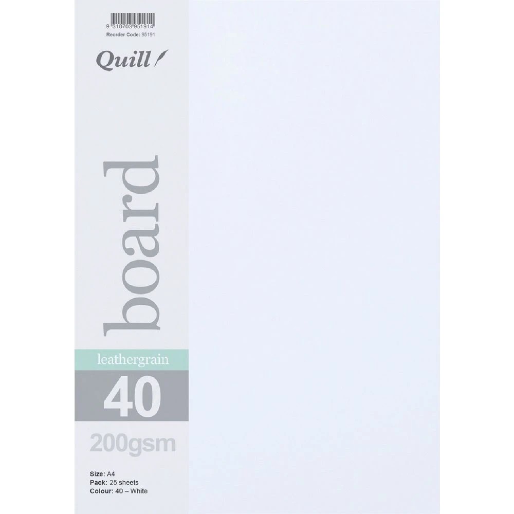 1 Quill A4 200gsm Leathergrain Paper White 25 pack, 1 of 2