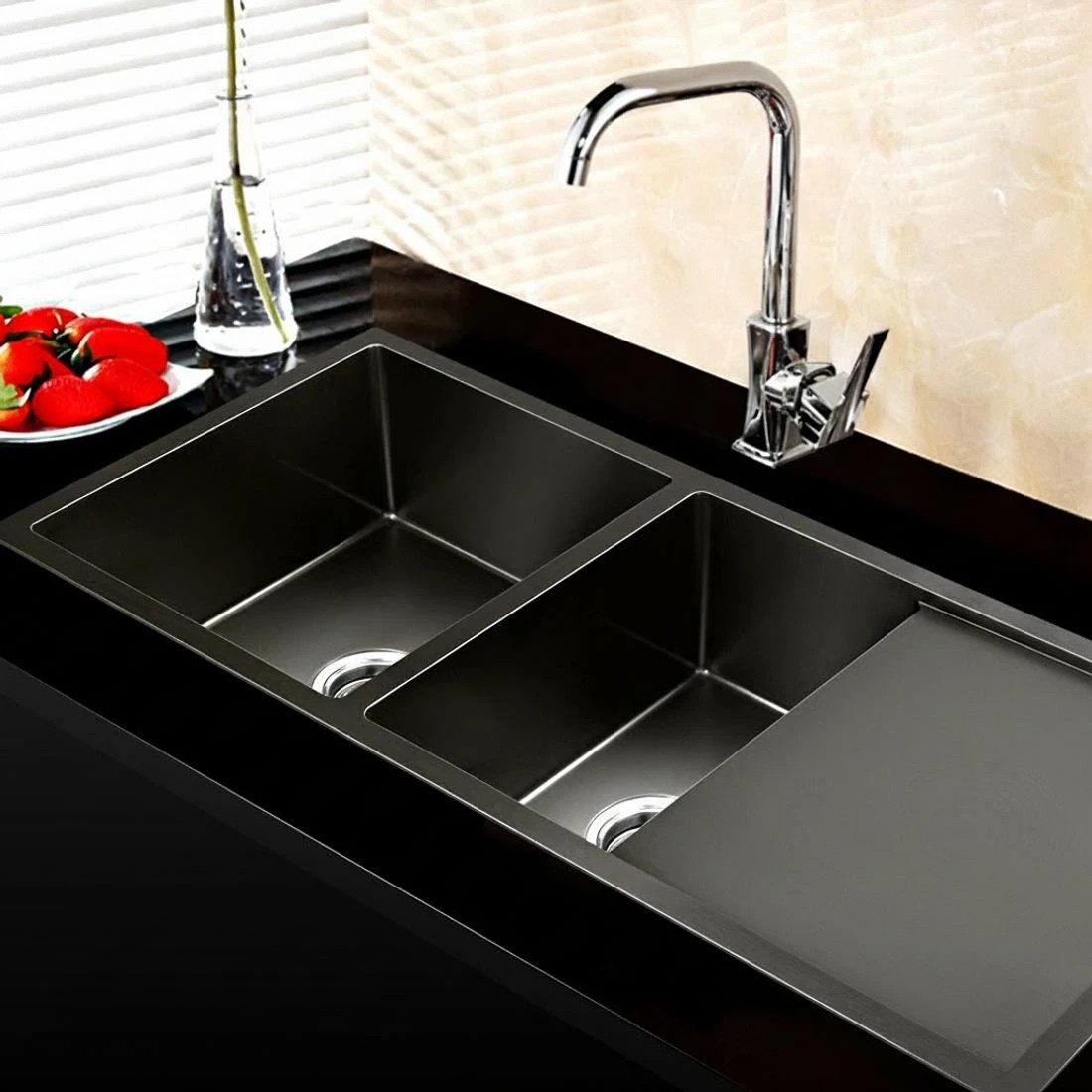 6 Cefito Kitchen Sink 100X45CM Stainless Steel Basin Double Bowl - Black, 6 of 6