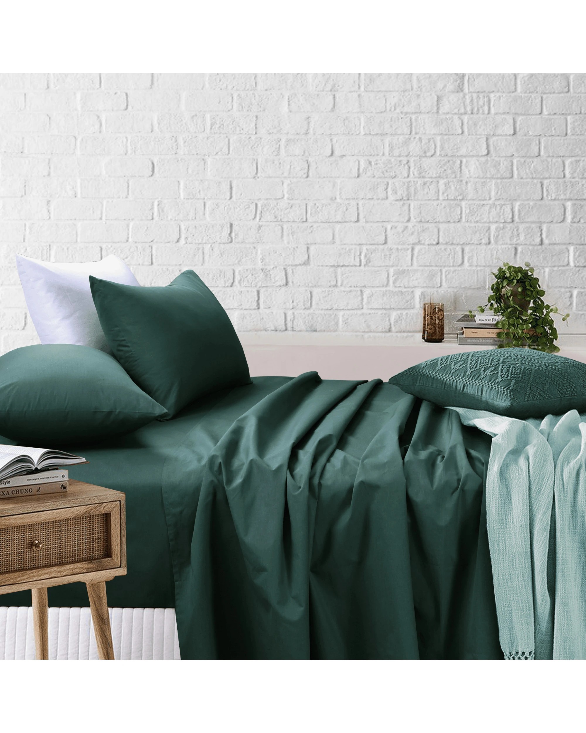1 Amsons Royale Cotton Sheet Set Fitted Flat Sheet With Pillowcases - King Single Bed - Green, 1 of 1