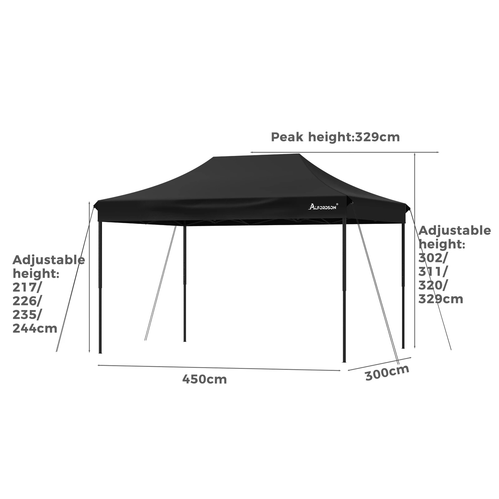 10 Alfordson Gazebo 4.5x3m Pop Up Marquee 600D Oxford Folding Camping Tent - Black, 10 of 10