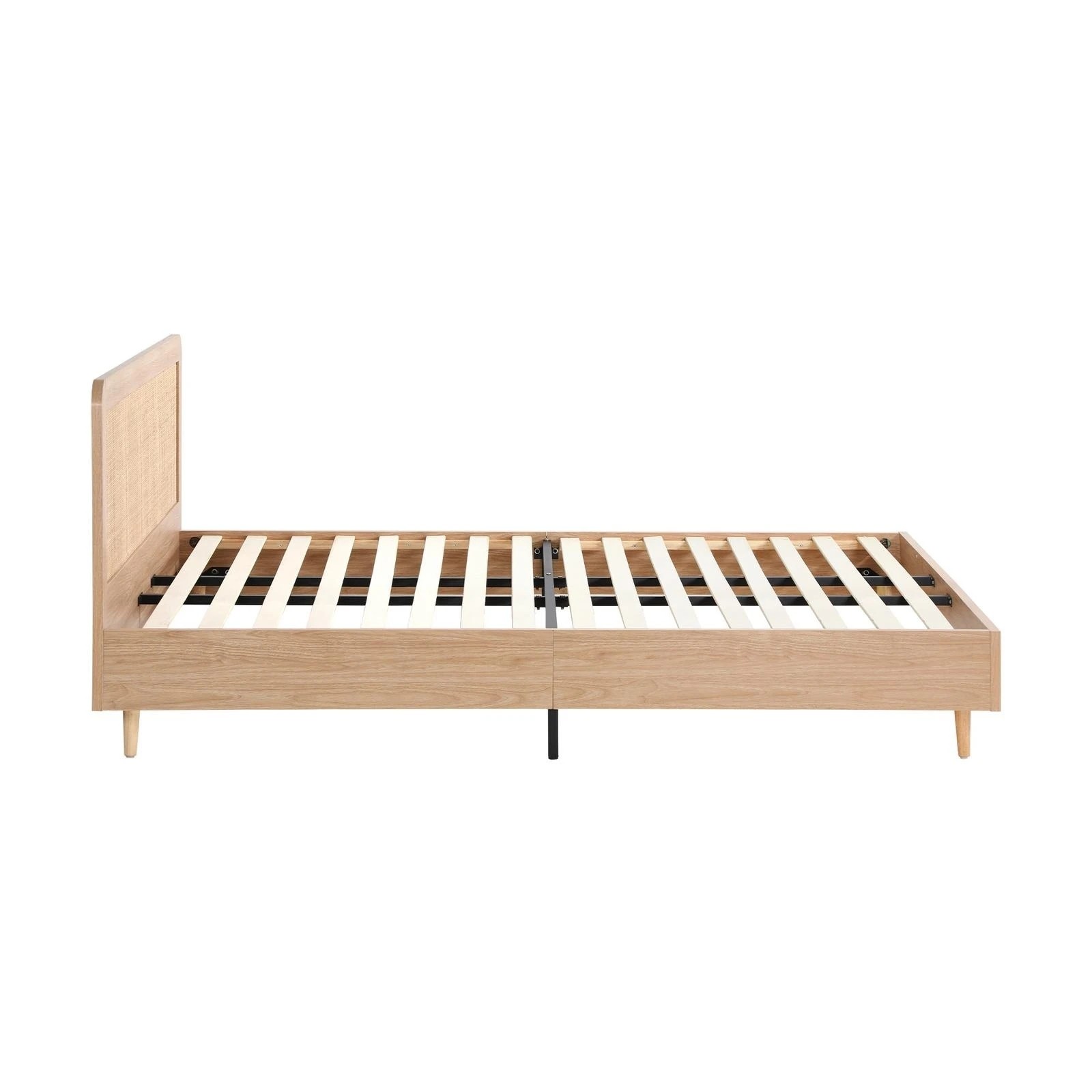 4 Oikiture King Bed Wooden Bed Frame With Rattan Headboard
 - Natural, 4 of 10