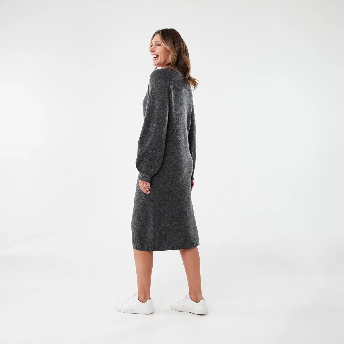 2 Long Sleeve Cardigan Knit Midi Dress Gry Chmrle, 2 of 6