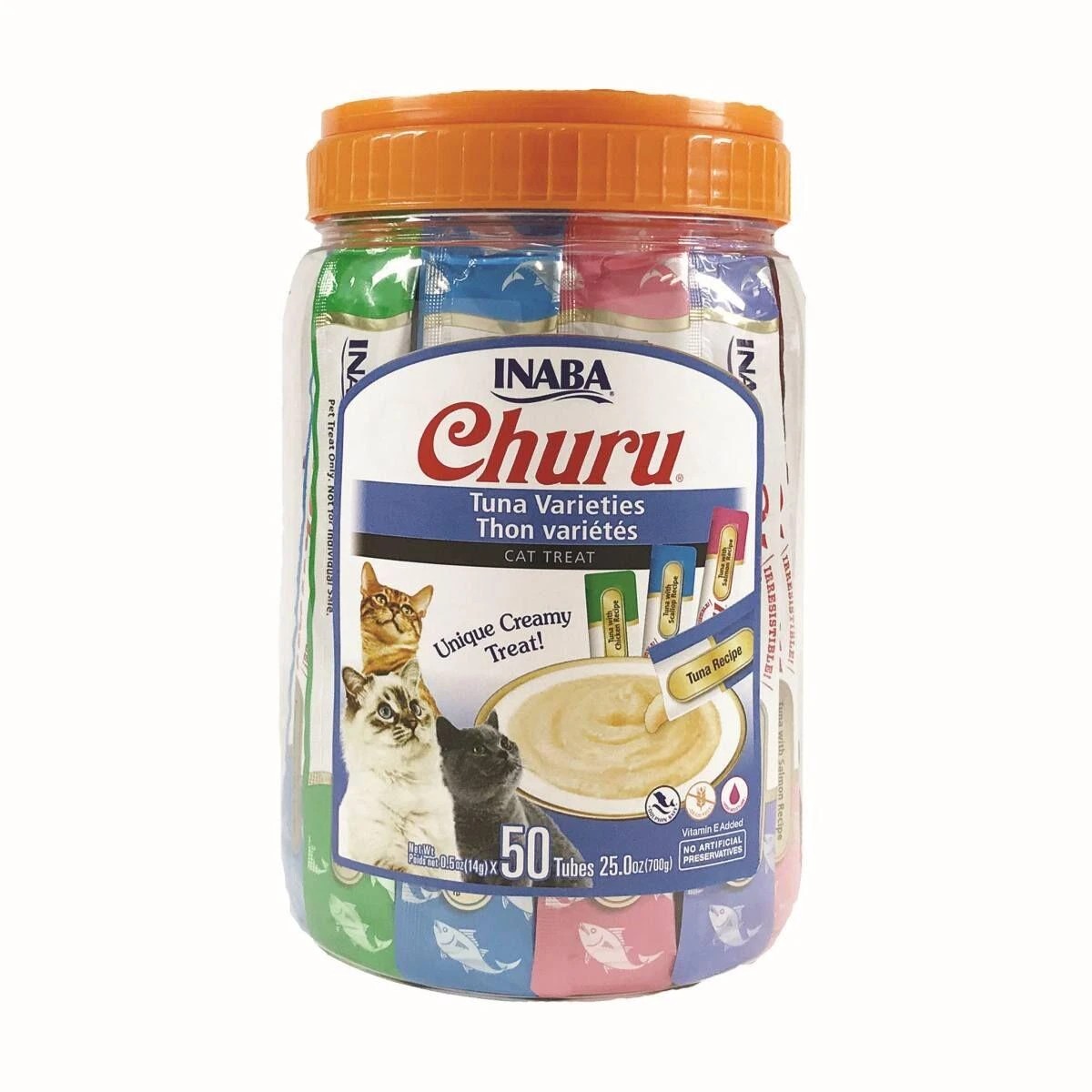 1 Inaba Churu Creamy Puree Tuna Varieties Tub Cat Treat Tubes 50 Pack 700g, 1 of 2