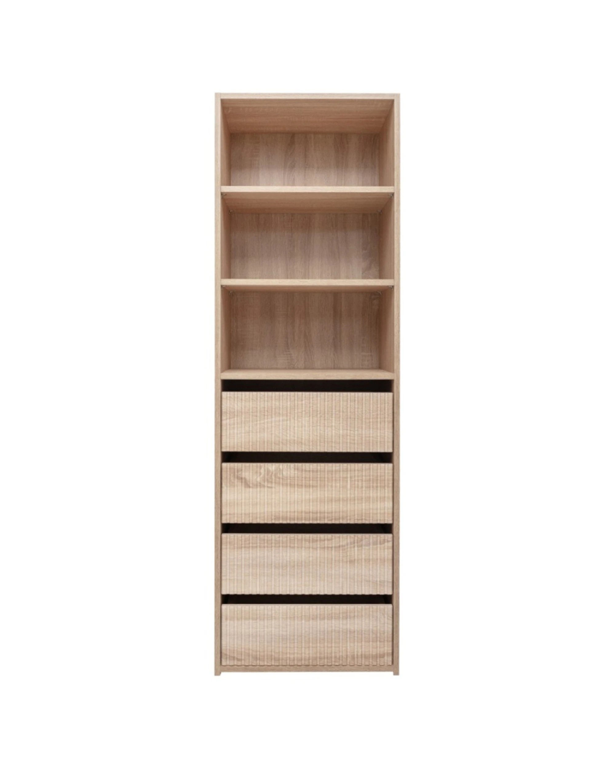 1 European Cabinetry Geneva Built In Wardrobe 4 Drawer 3 Shelf Module Fluted Oak - Natural, 1 of 6