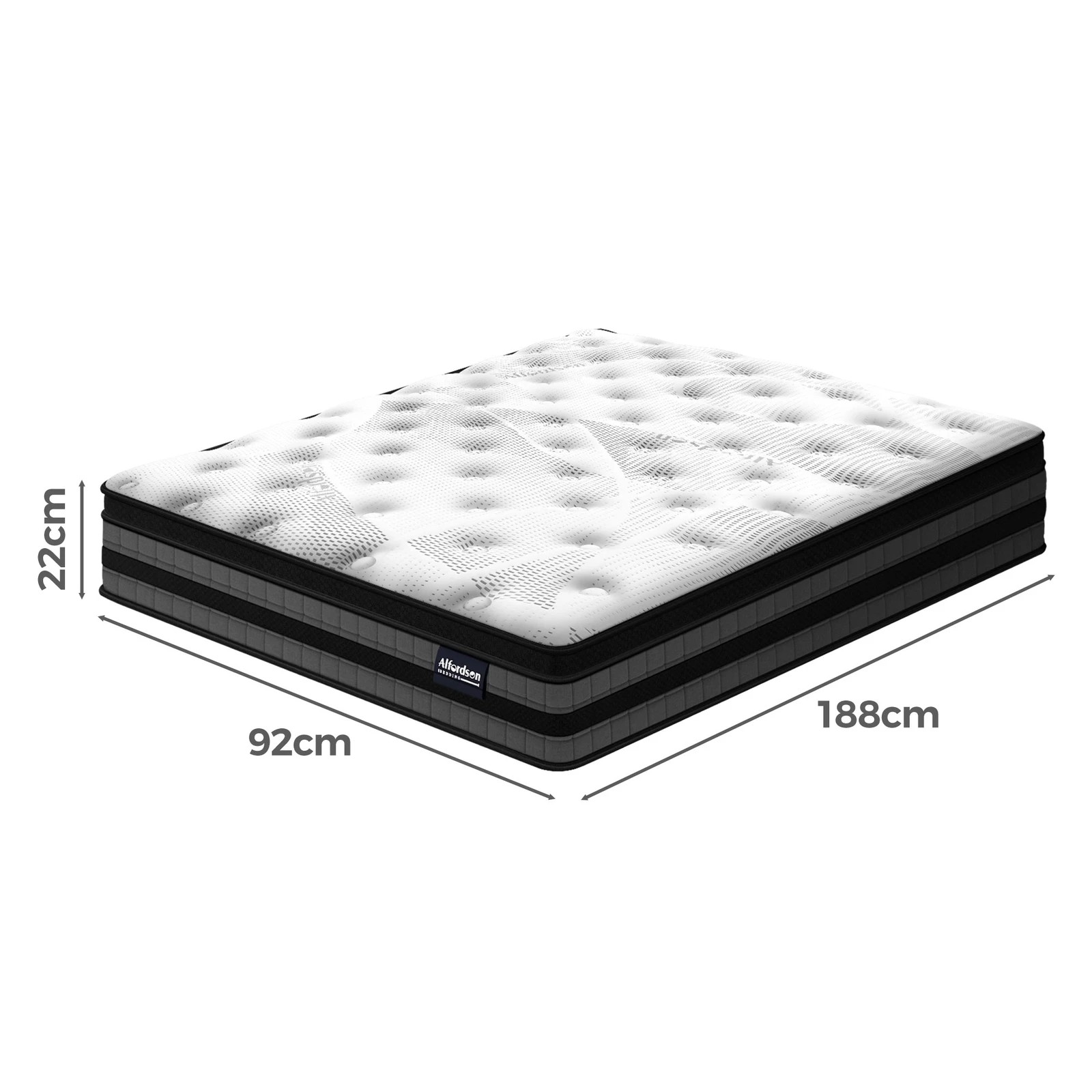 2 Alfordson Mattress Euro Top Bonnell Spring Medium Firm Bed 22CM Foam - Single Bed, 2 of 9