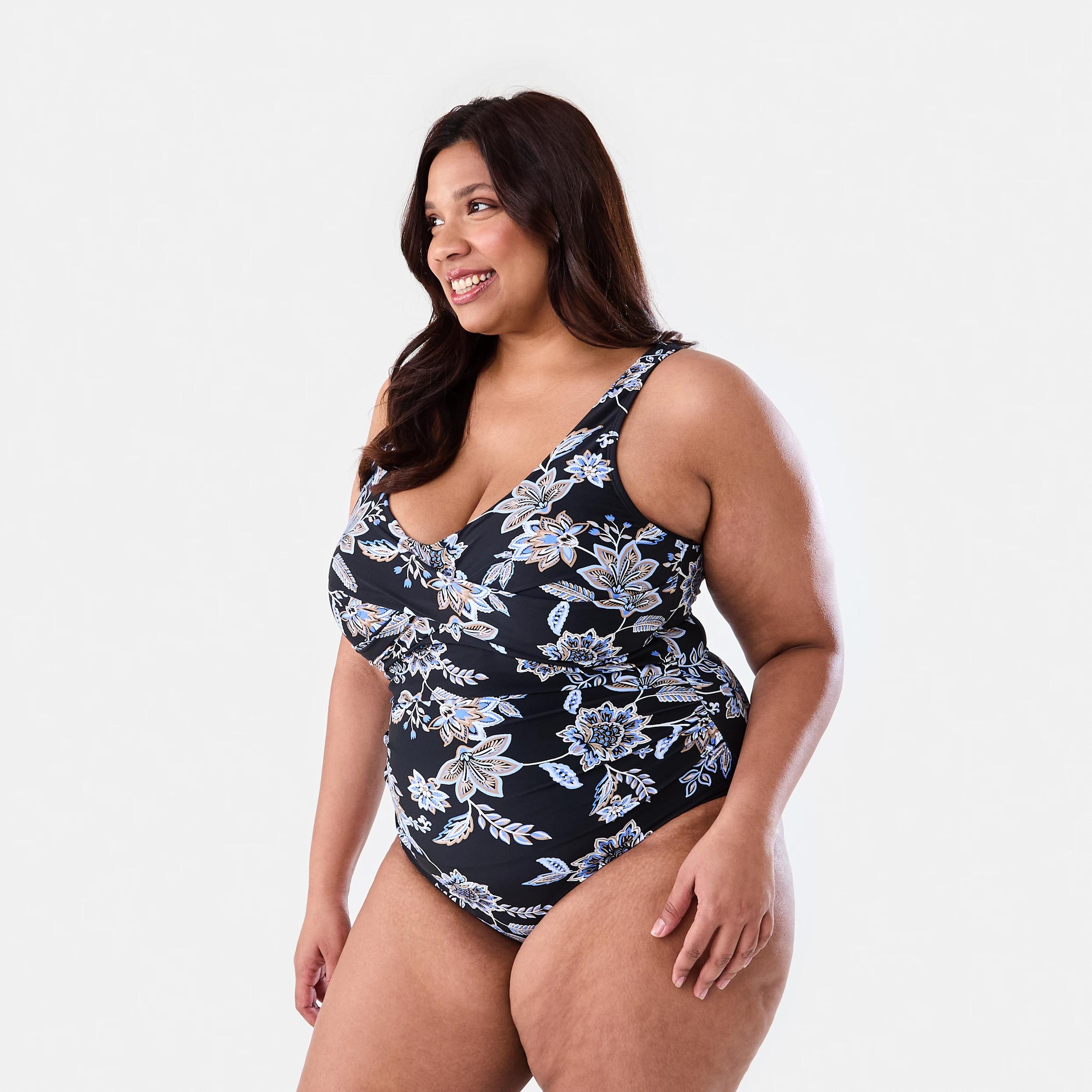 2 Curve Gathered One Piece Bather Blk Chintz, 2 of 6