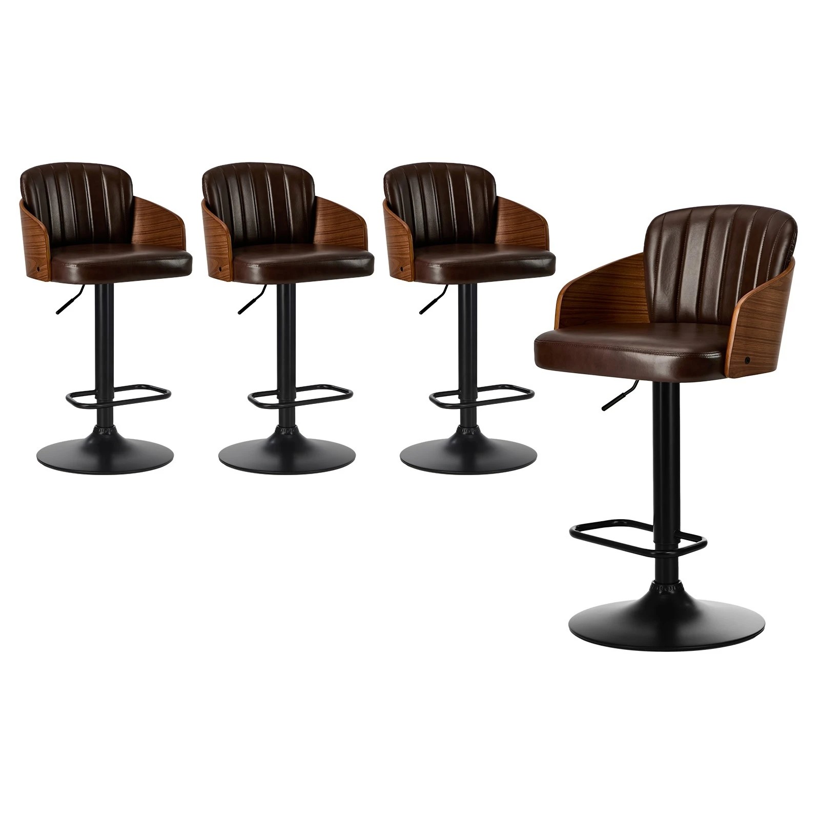 1 Oikiture 4x Bar Stools Vintage Leather Gas Lift - Brown, 1 of 10
