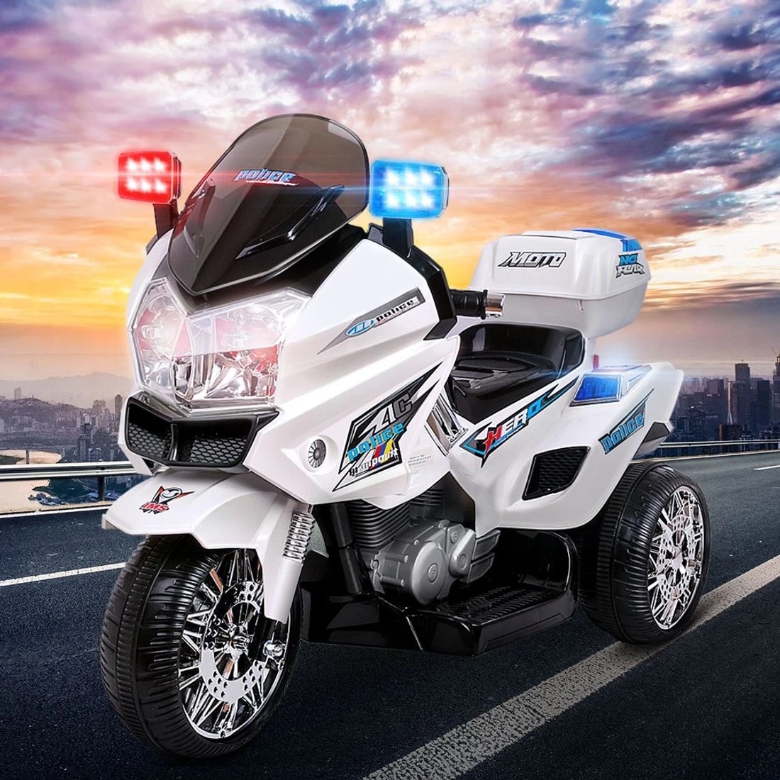 3 Rigo Kids Electric Ride On Patrol Police Car 6V Battery - White, 3 of 7